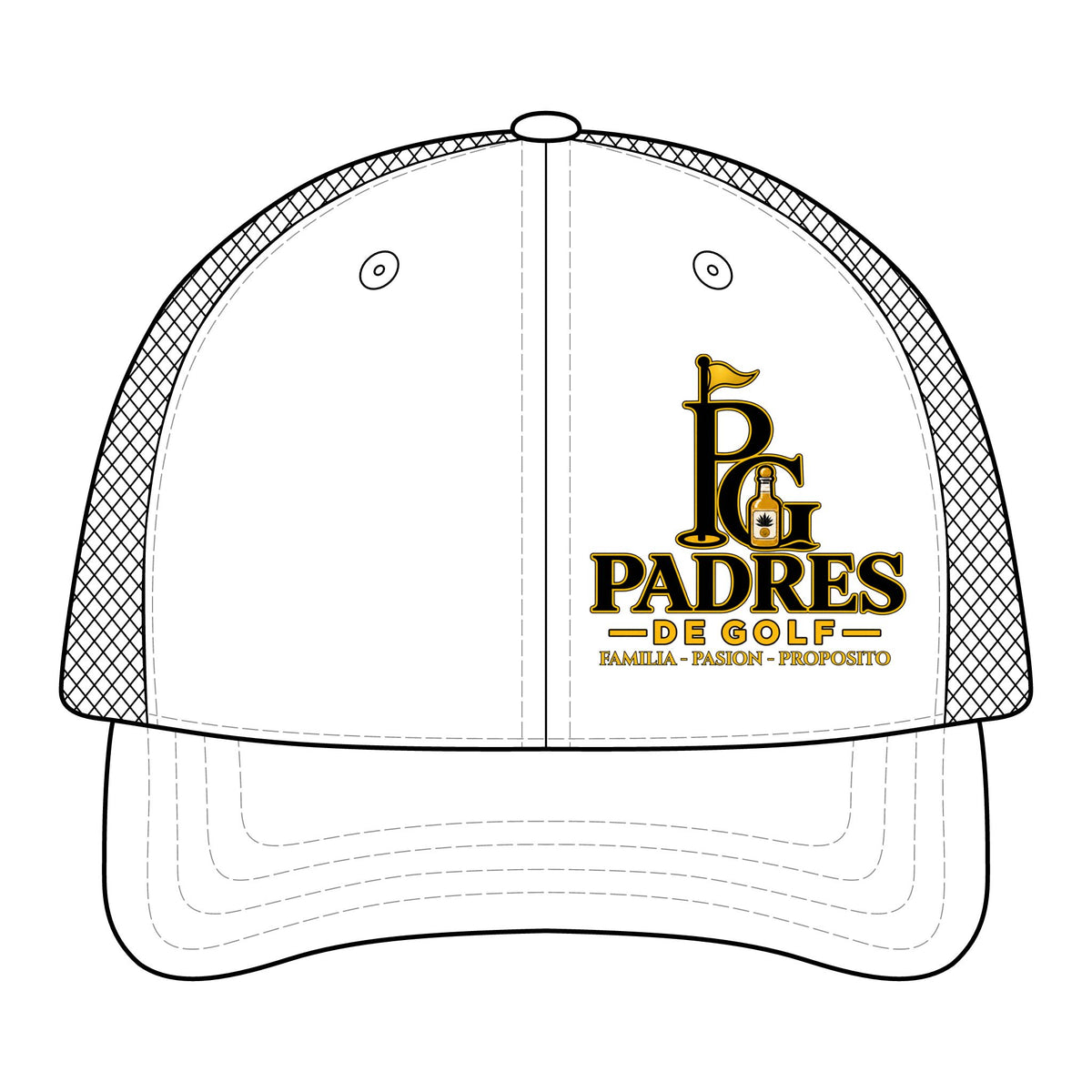 Padres de Golf Richardson 632 Perforated Snapback Hat by Iron Sight Golf with DTF-printed front emblem