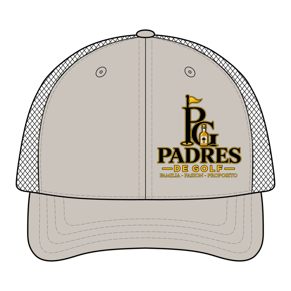 Padres de Golf Richardson 632 Perforated Snapback Hat by Iron Sight Golf with DTF-printed front emblem
