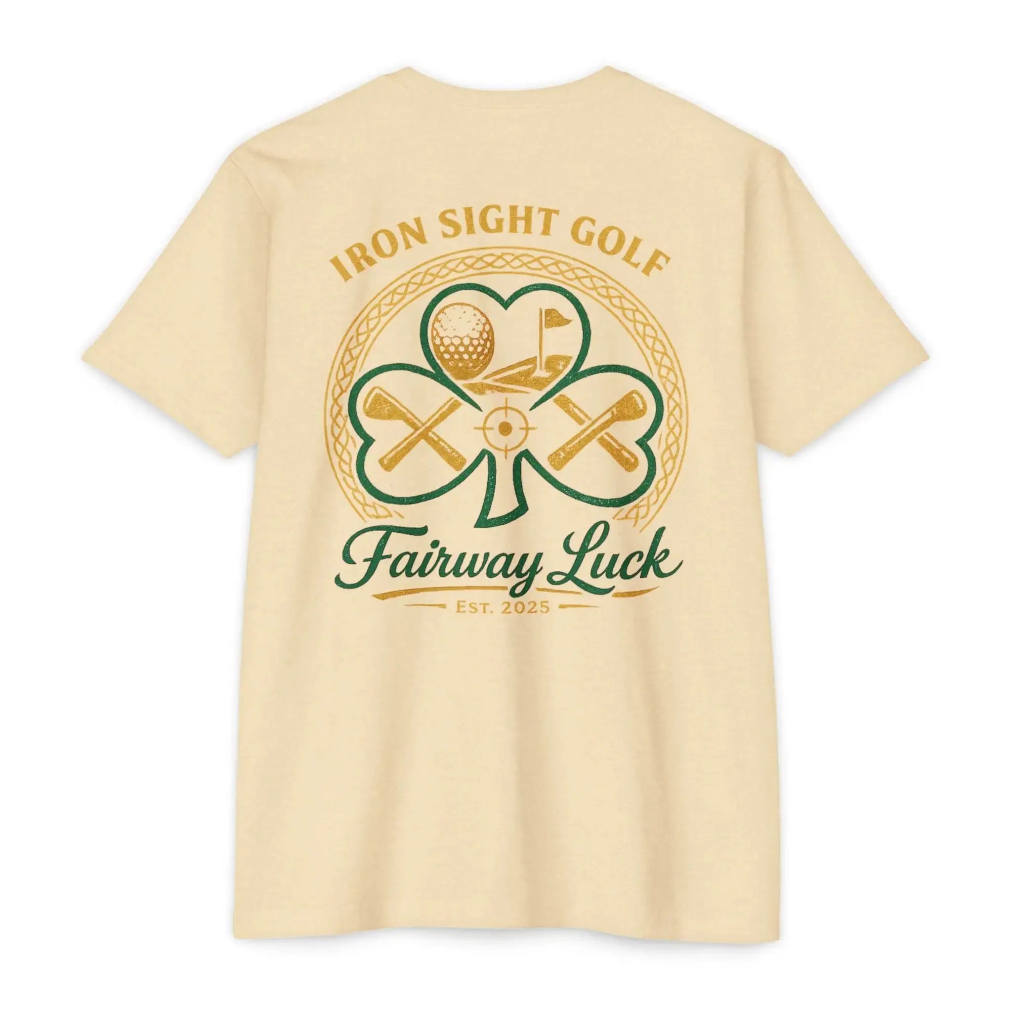 Fairway Luck Golf T-Shirt — Iron Sight Golf Shamrock Design 60/40 Next Level Printify
