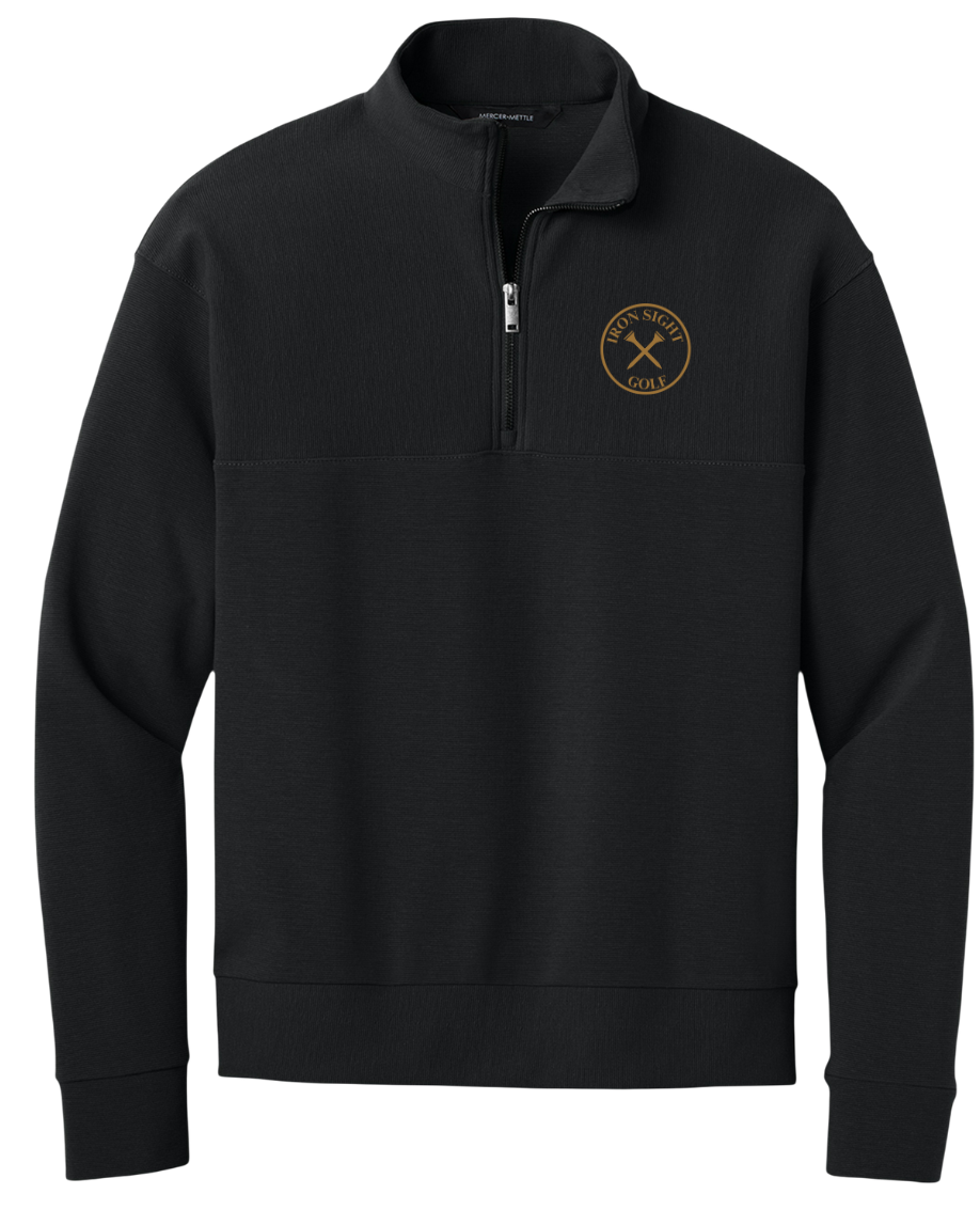 Iron Sight Quarter Zip Black Navy - Warmer with Tan Logo - Iron Sight Golf