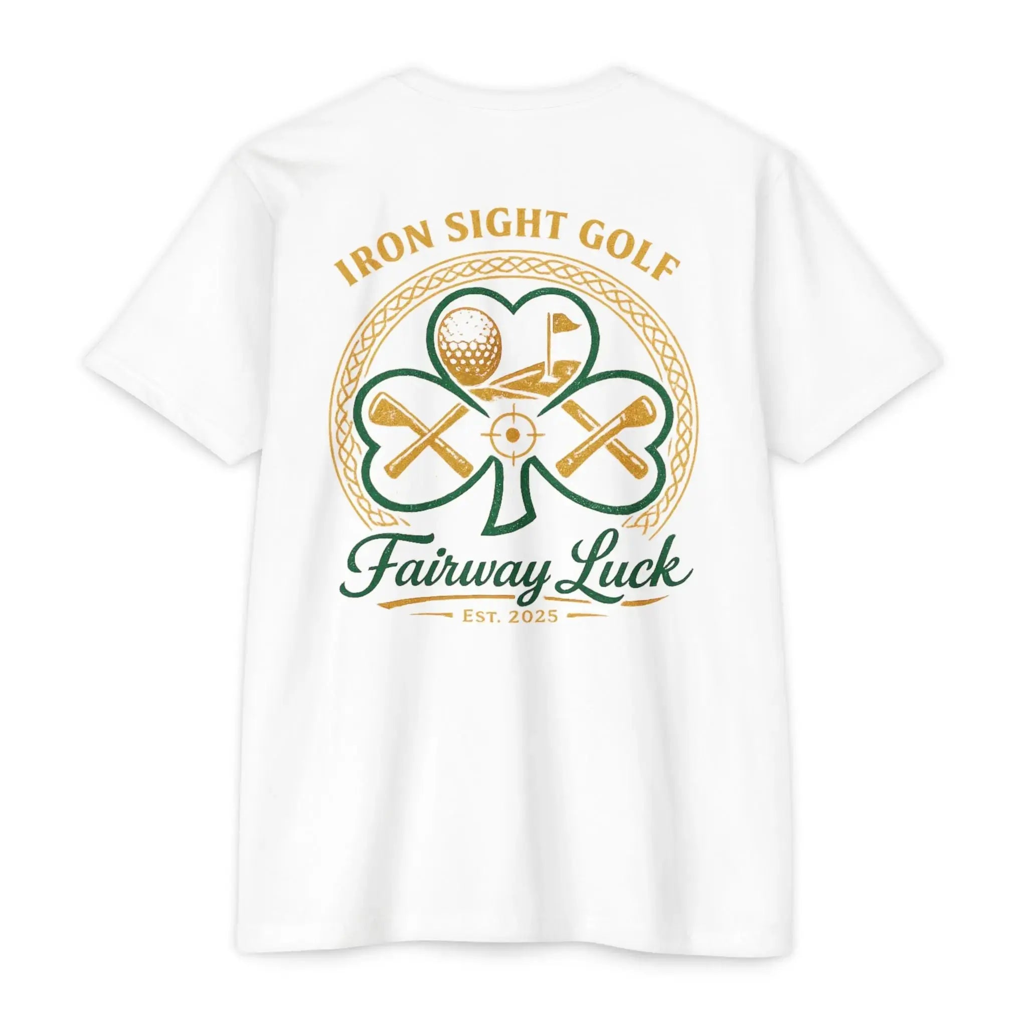 Fairway Luck Golf T-Shirt — Iron Sight Golf Shamrock Design 60/40 Next Level Printify
