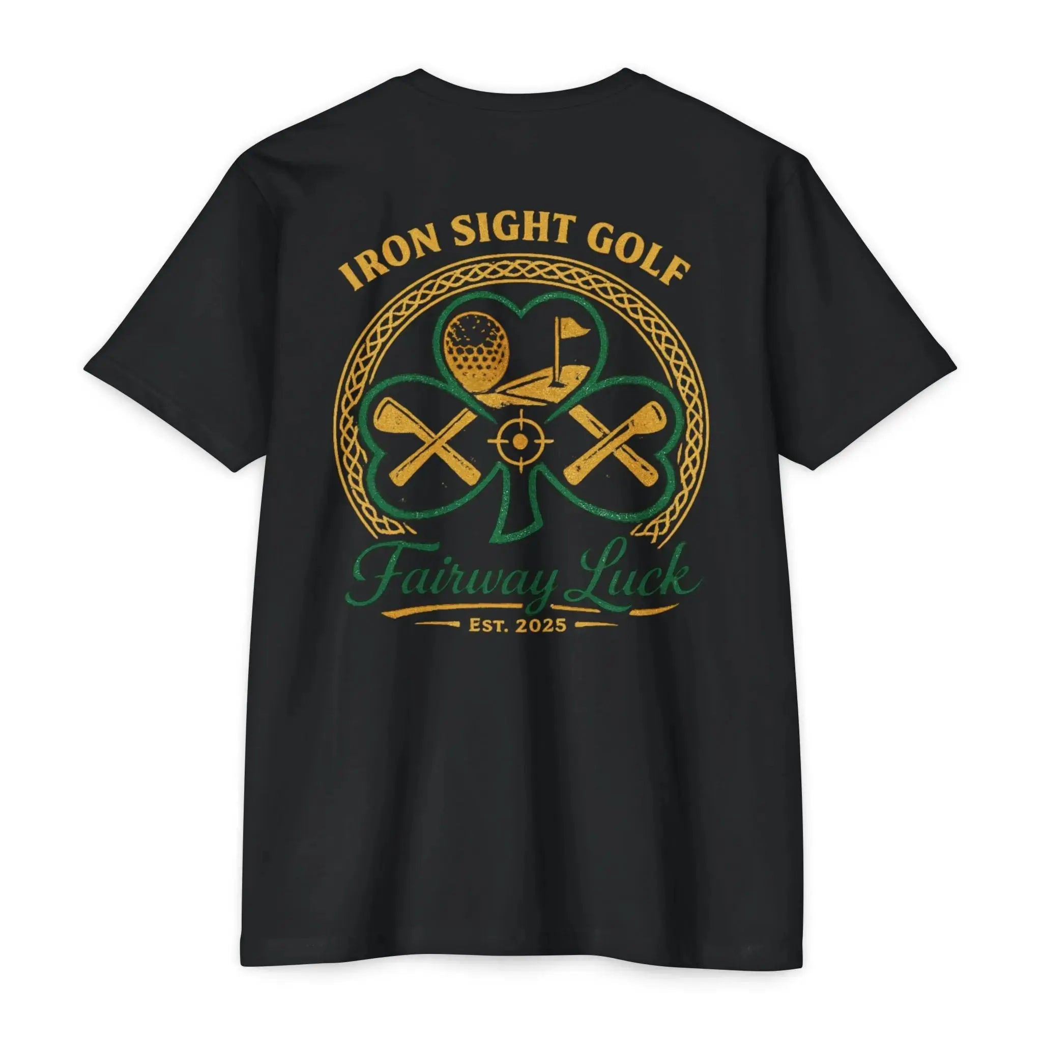 Fairway Luck Golf T-Shirt — Iron Sight Golf Shamrock Design 60/40 Next Level Printify