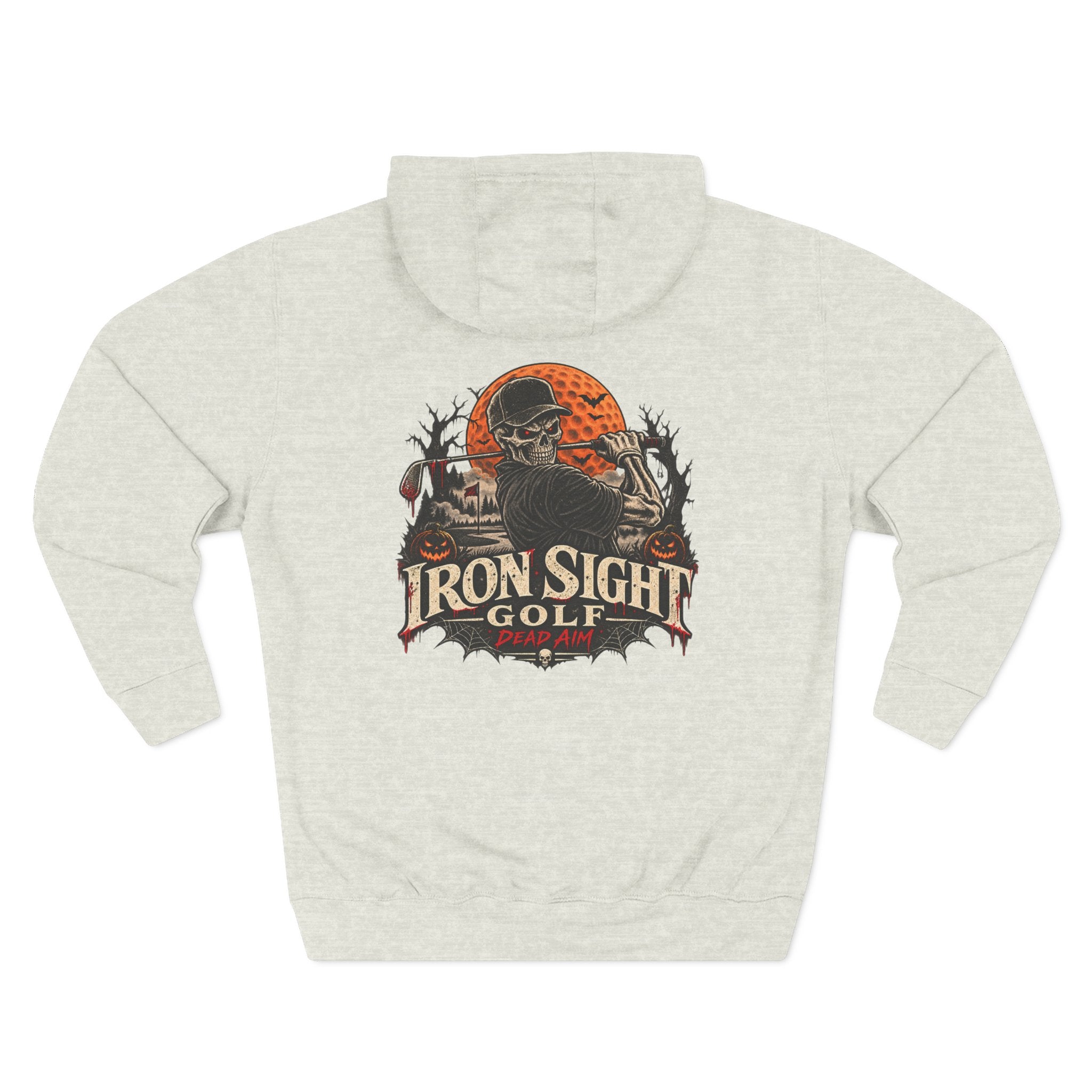 Dead Aim Halloween golf hoodie with skeleton graphic