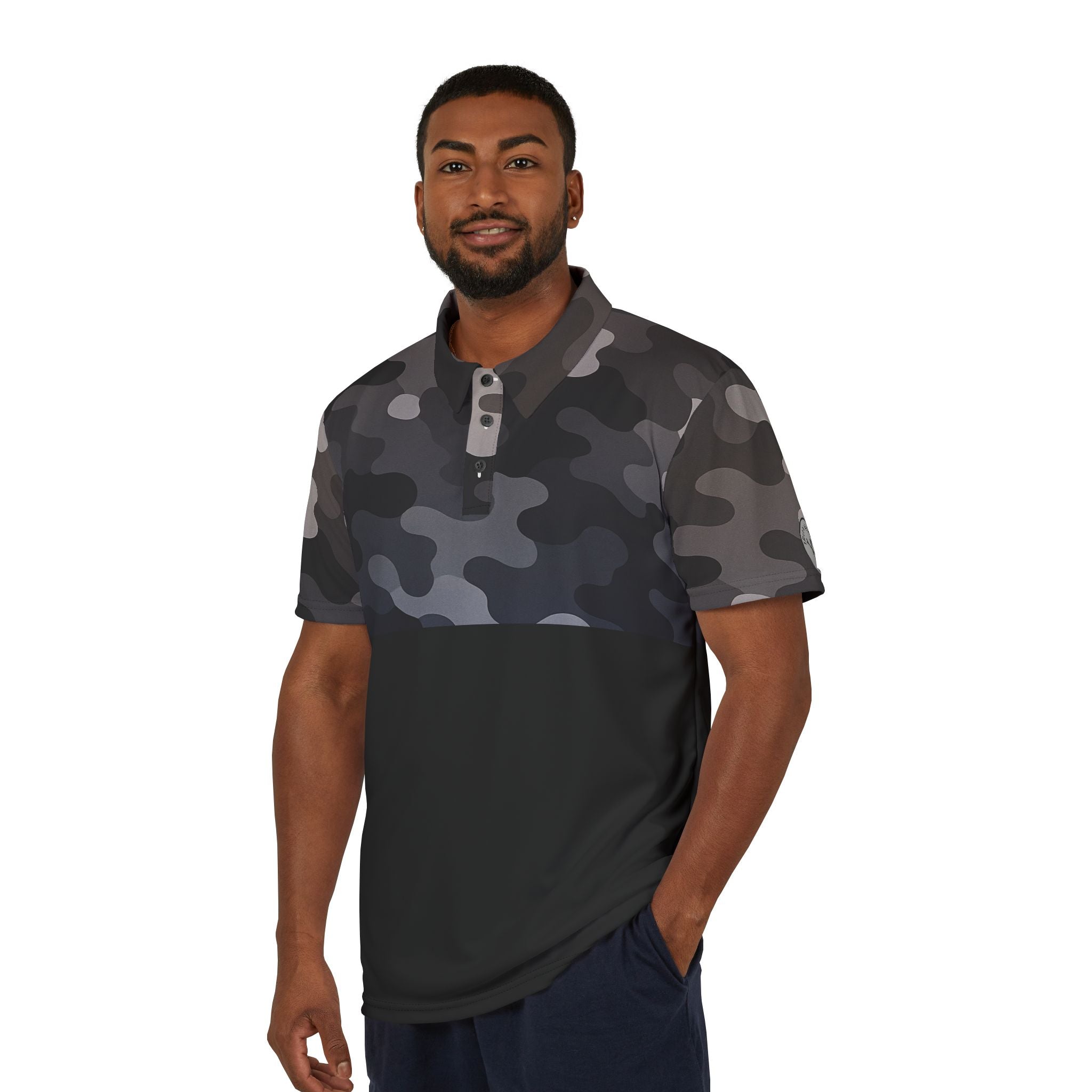 Iron Sight Golf – Grey Camo Over Black Performance Polo - Iron Sight Golf