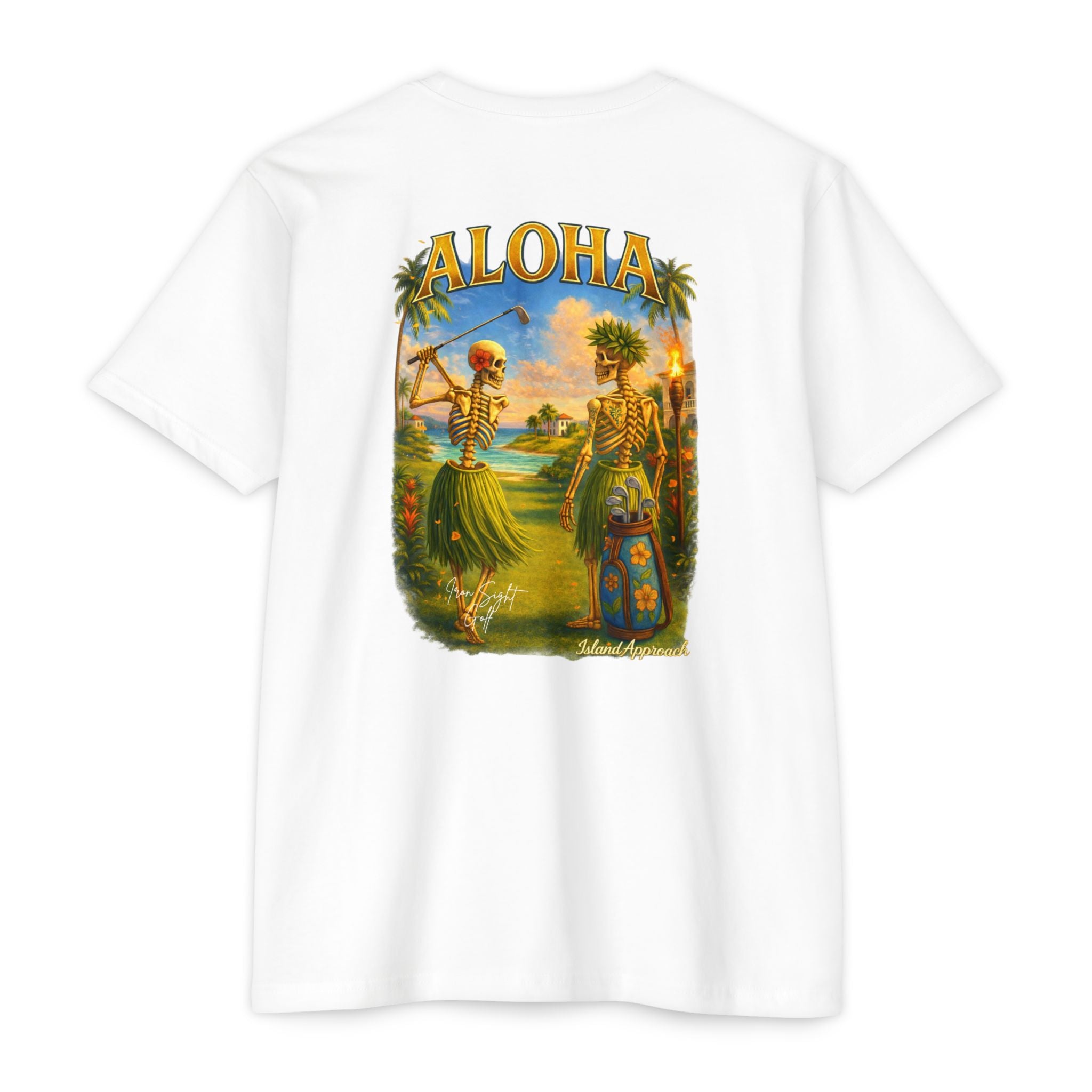Aloha Island Skeleton Hawaiian Couple Golf T-Shirt - image 1