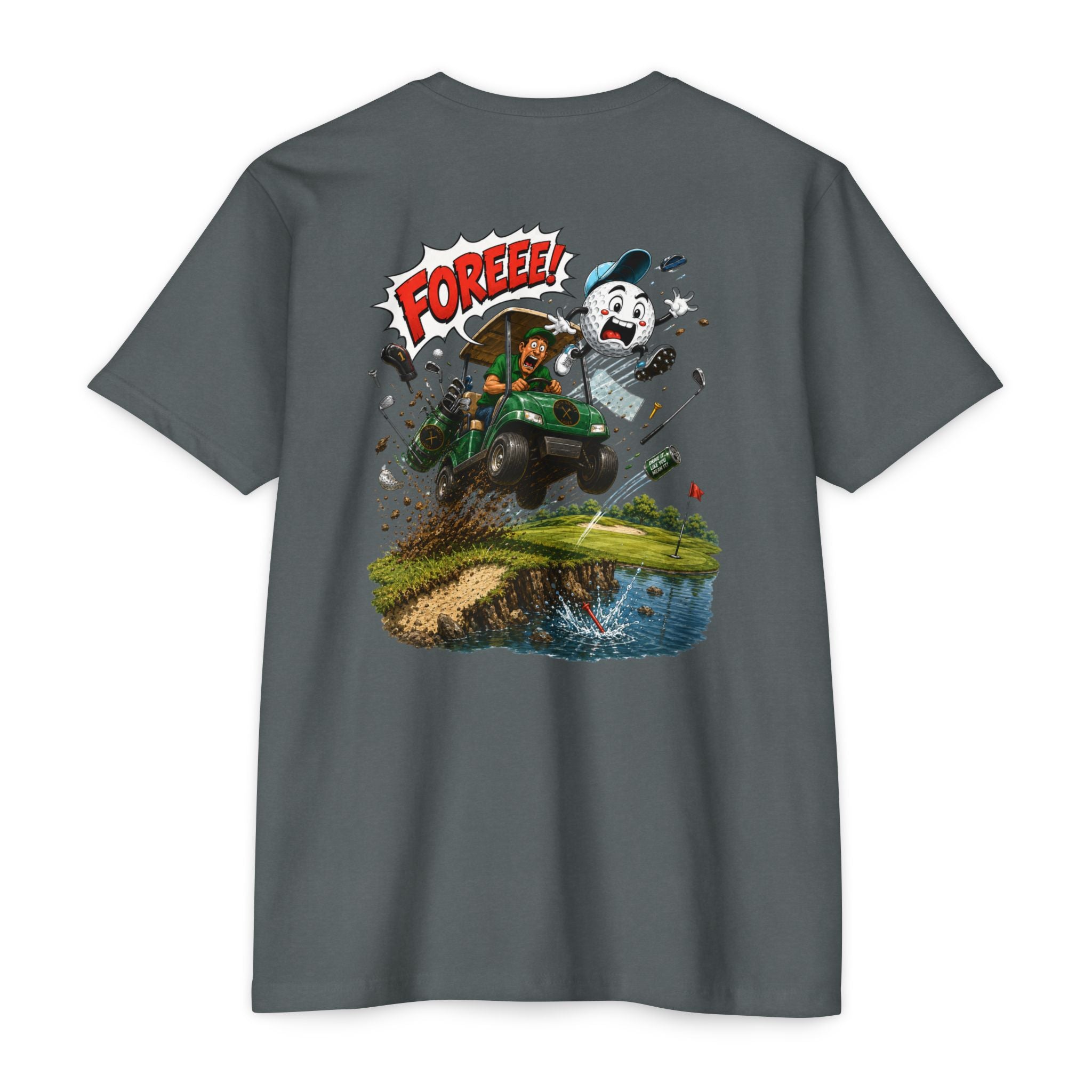 Golf Cart Crash Fore Retro Cartoon Golf T-Shirt - image 2