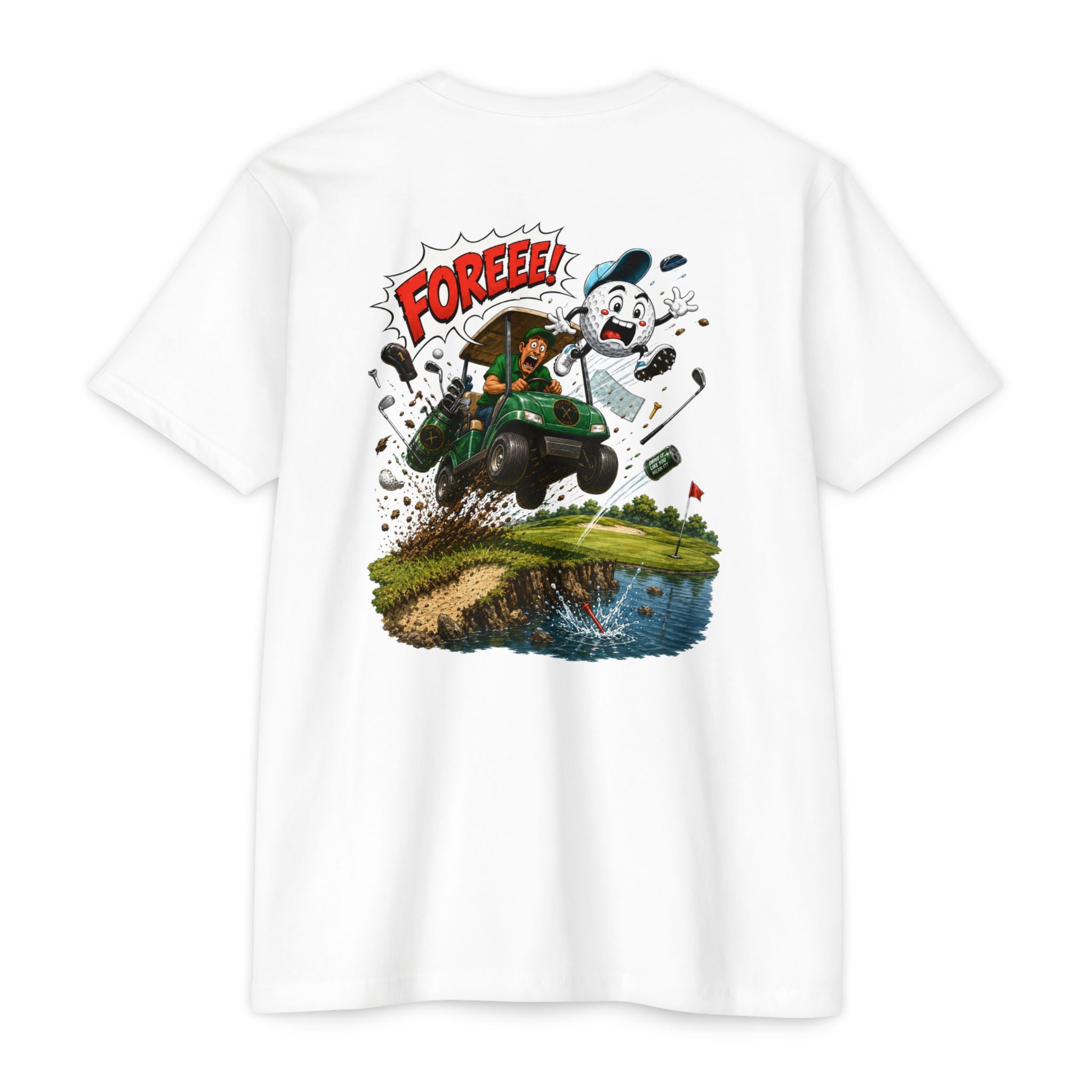 Golf Cart Crash Fore Retro Cartoon Golf T-Shirt - image 4