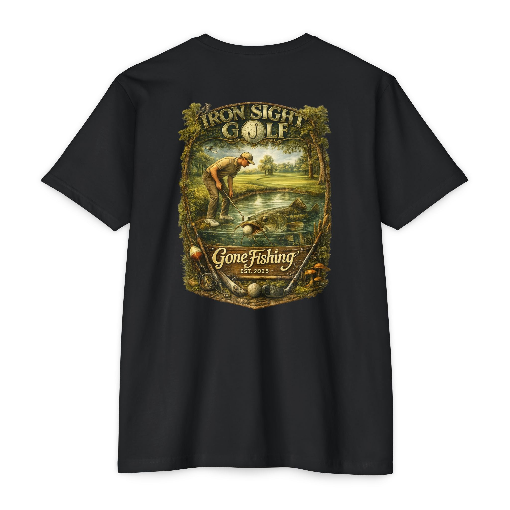 Gone Fishing Catfish Golf T-Shirt Ball in the Water - image 1