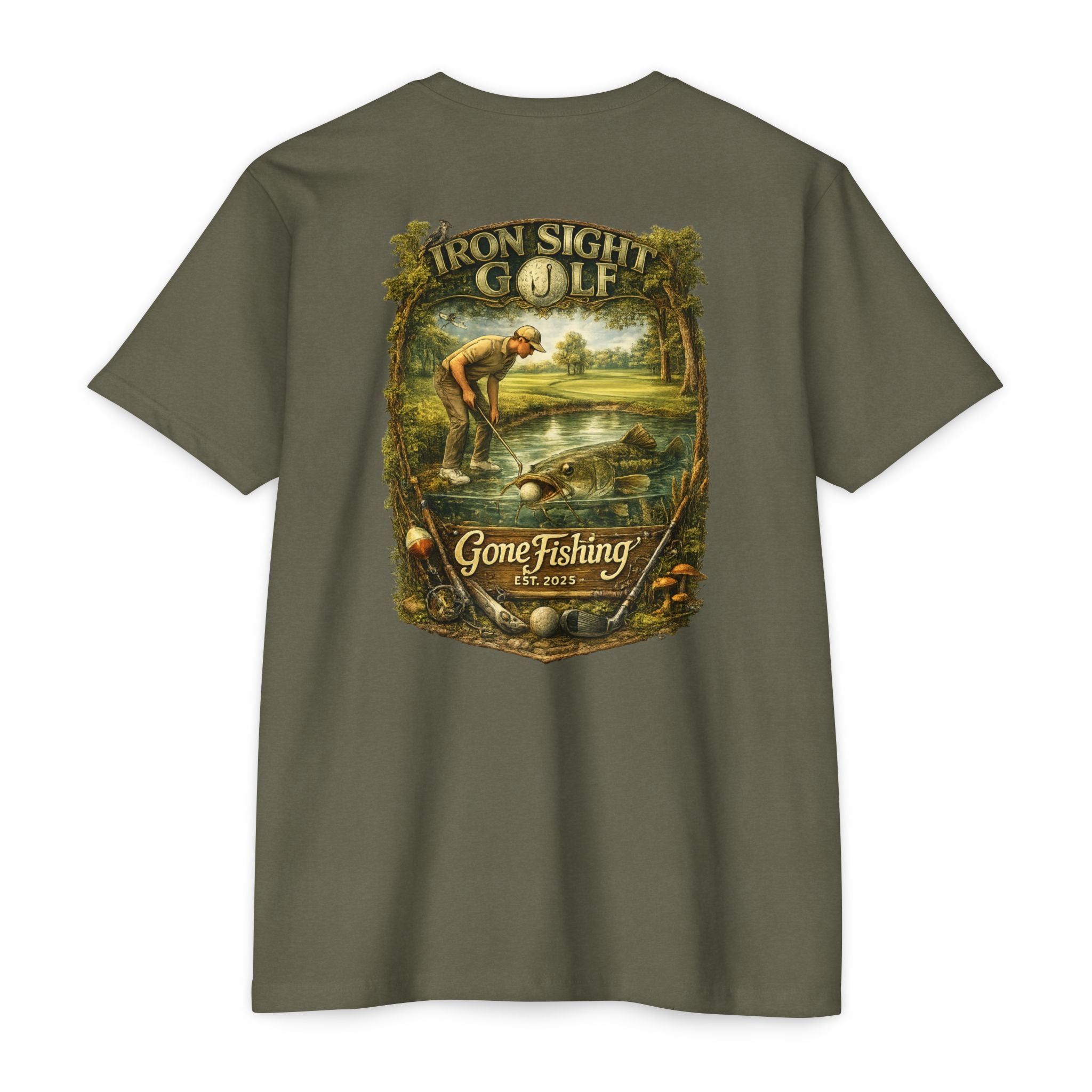 Gone Fishing Catfish Golf T-Shirt Ball in the Water - image 4