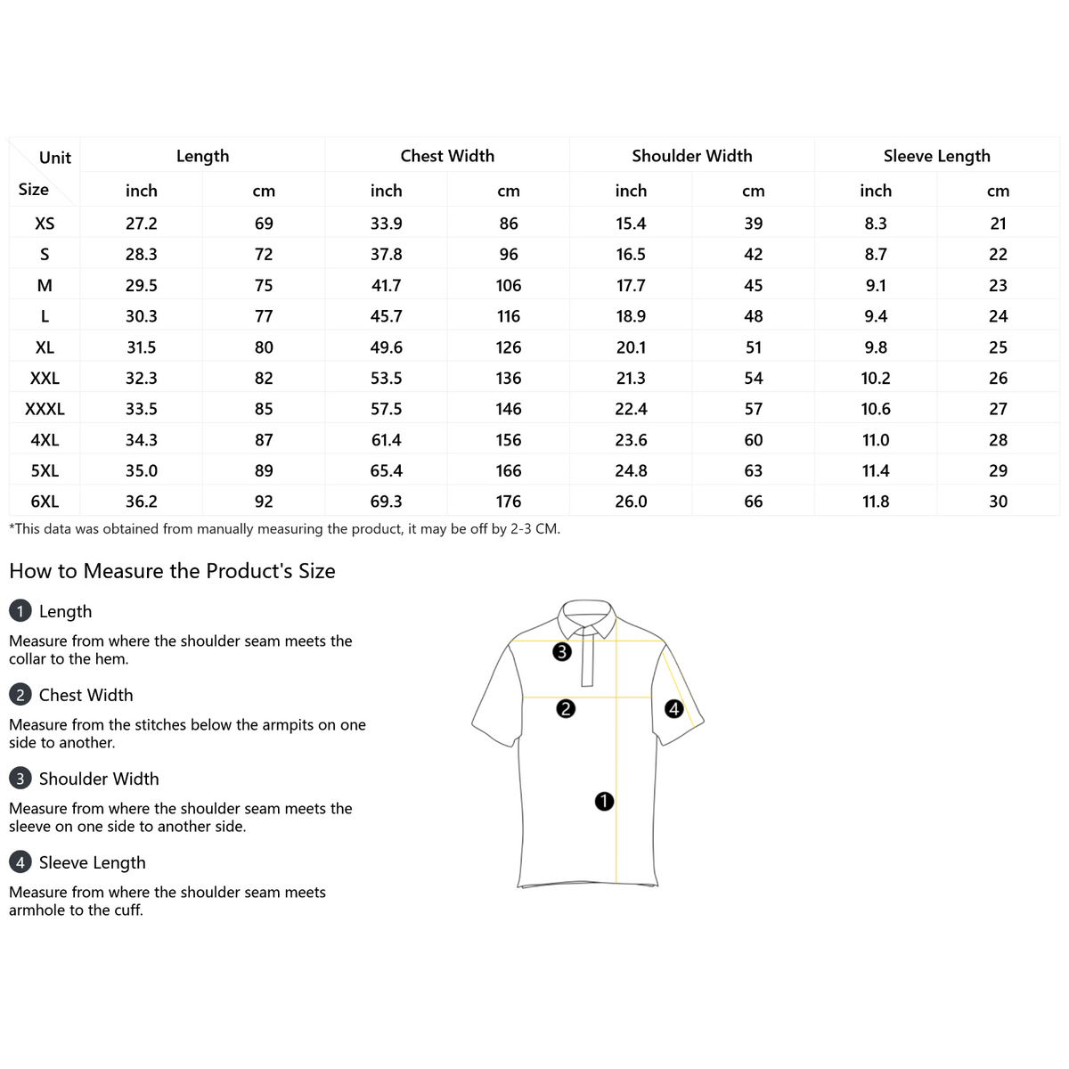 Electrical Paradise Premium Golf Polo size guide