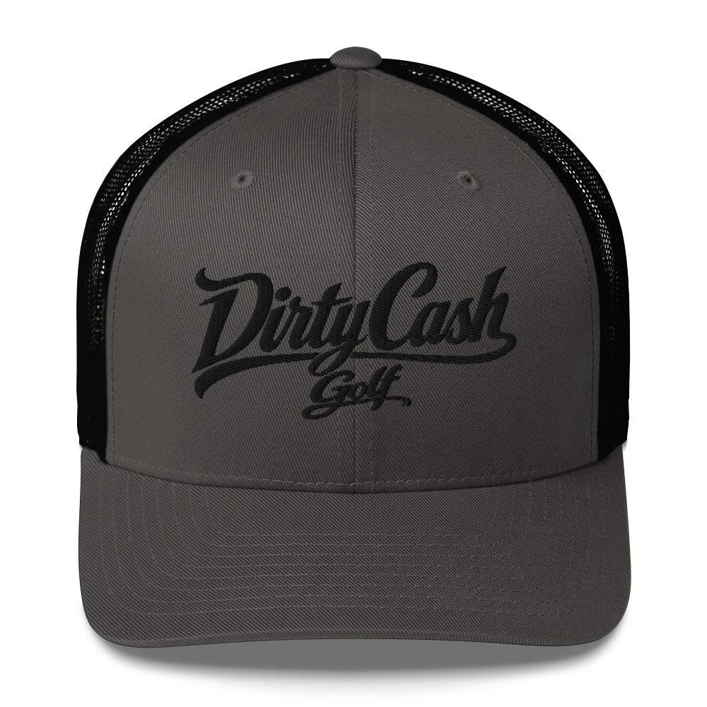 Dirty Cash Golf embroidered snapback hat with black script by Iron Sight Golf