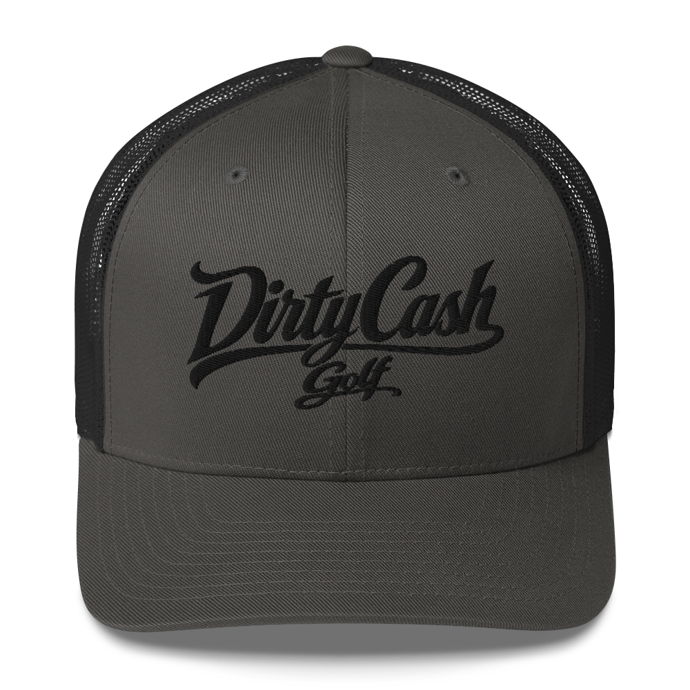 Dirty Cash Golf embroidered snapback hat with black script by Iron Sight Golf