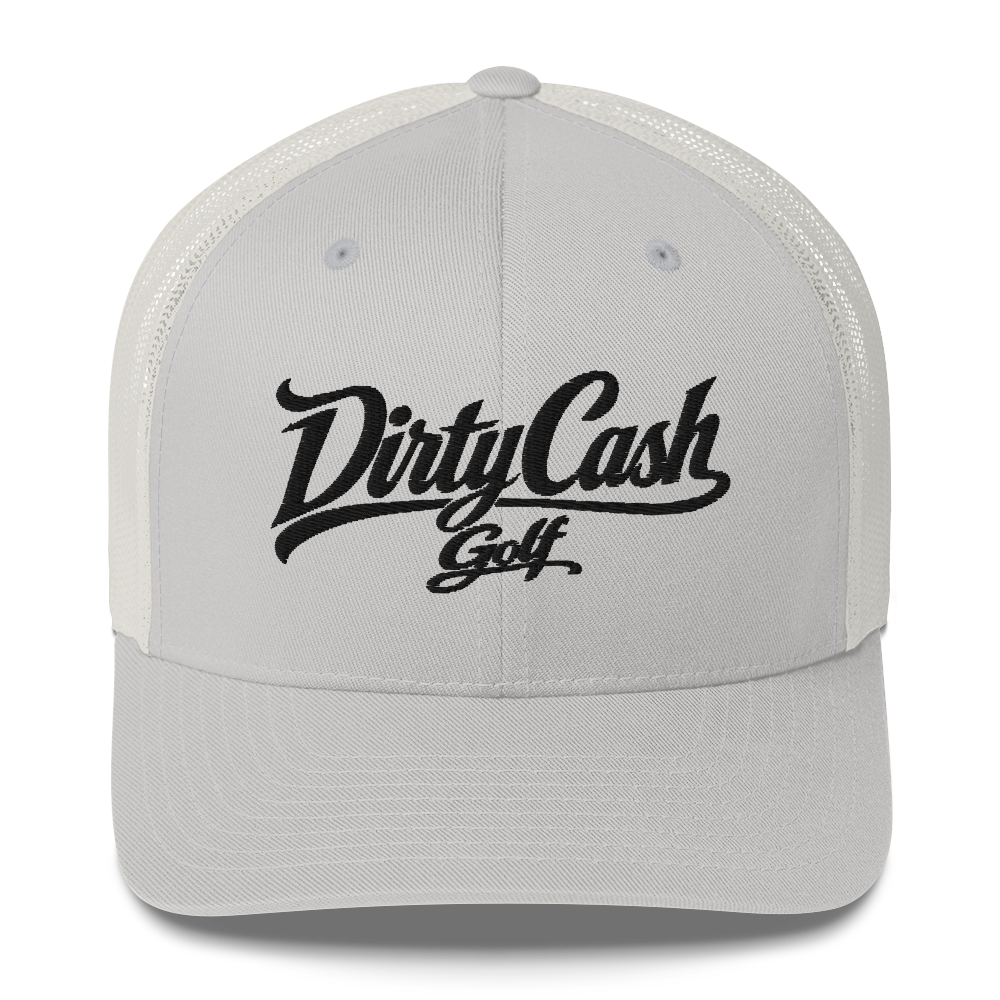 Dirty Cash Golf embroidered snapback hat with black script by Iron Sight Golf