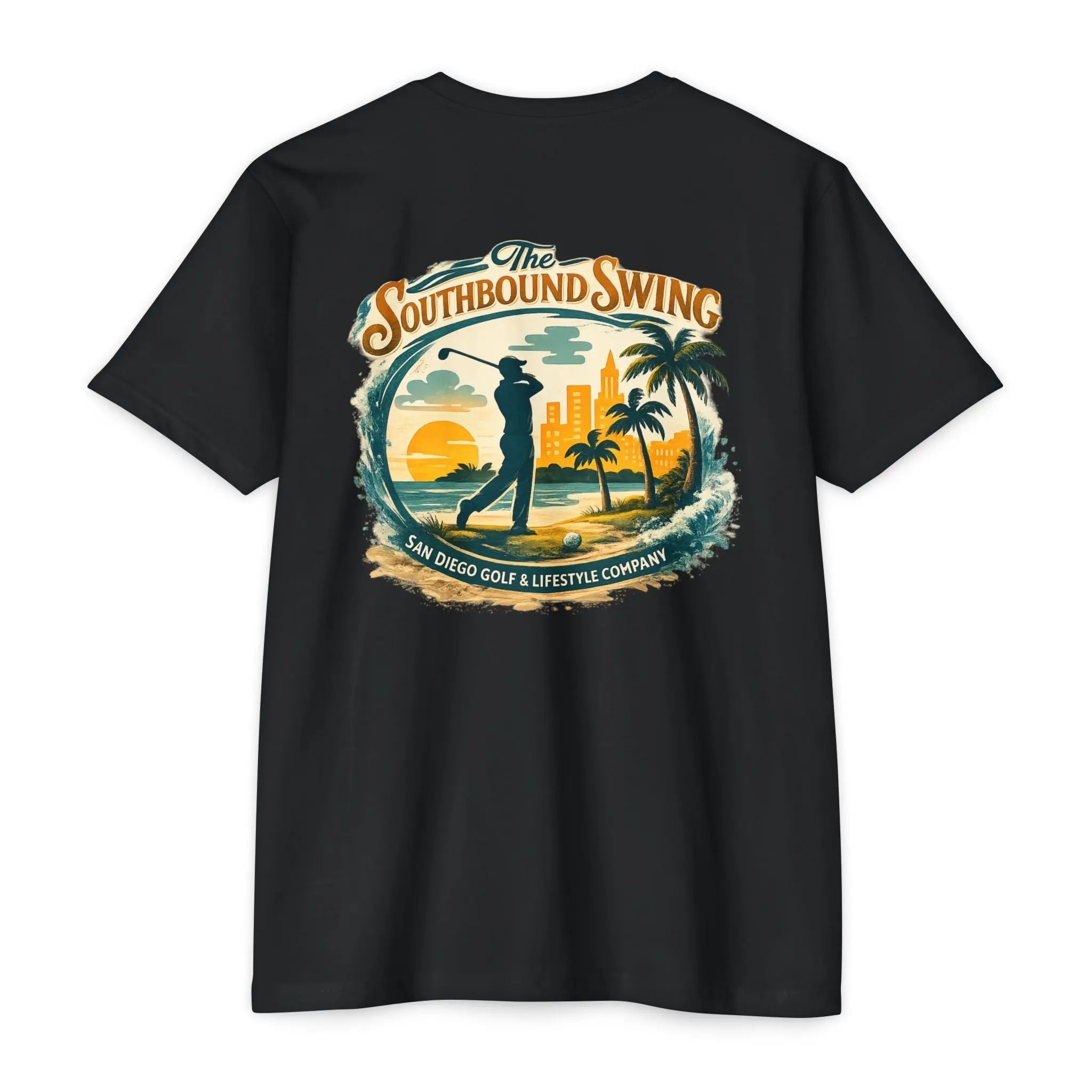 Golf Sunset T-Shirt — "The Southbound Swing" San Diego Golf Graphic Printify