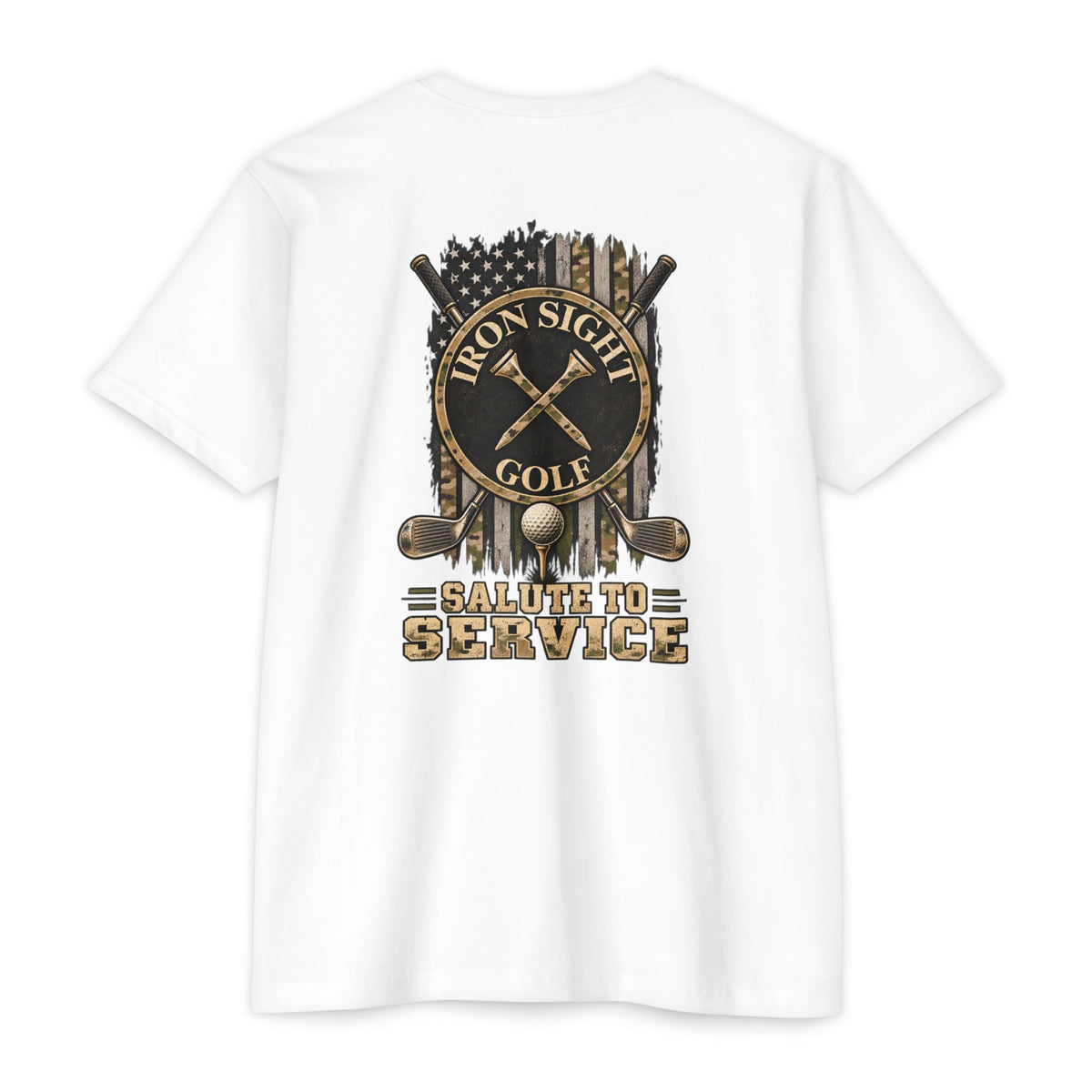 Iron Sight Golf Salute to Service T-shirt with military-inspired golf graphics