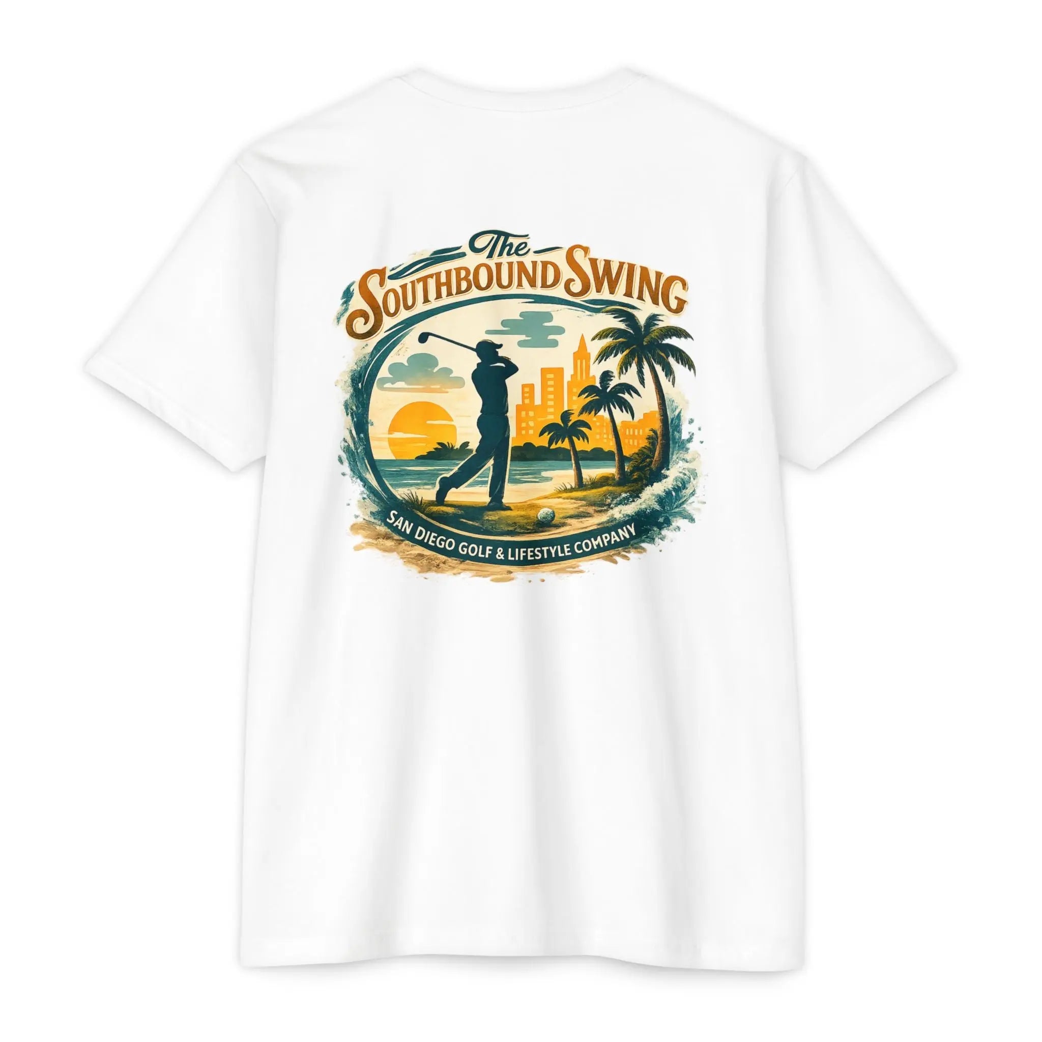 Golf Sunset T-Shirt — "The Southbound Swing" San Diego Golf Graphic Printify