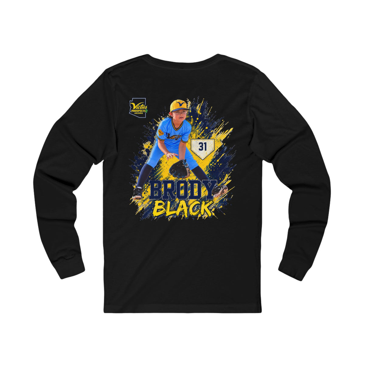 Brody Black #31 baseball long sleeve tee product view 1