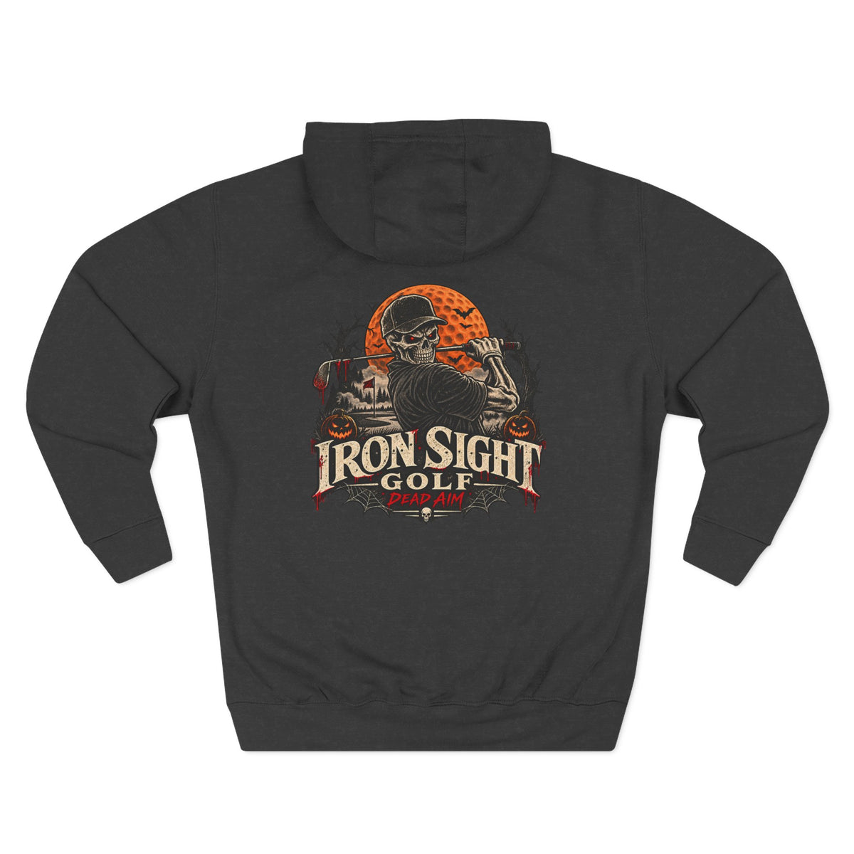 Dead Aim Halloween golf hoodie with skeleton graphic