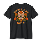 Iron Sight Golf Dia De Los Muertos golf T-shirt with sugar skull and golf club artwork