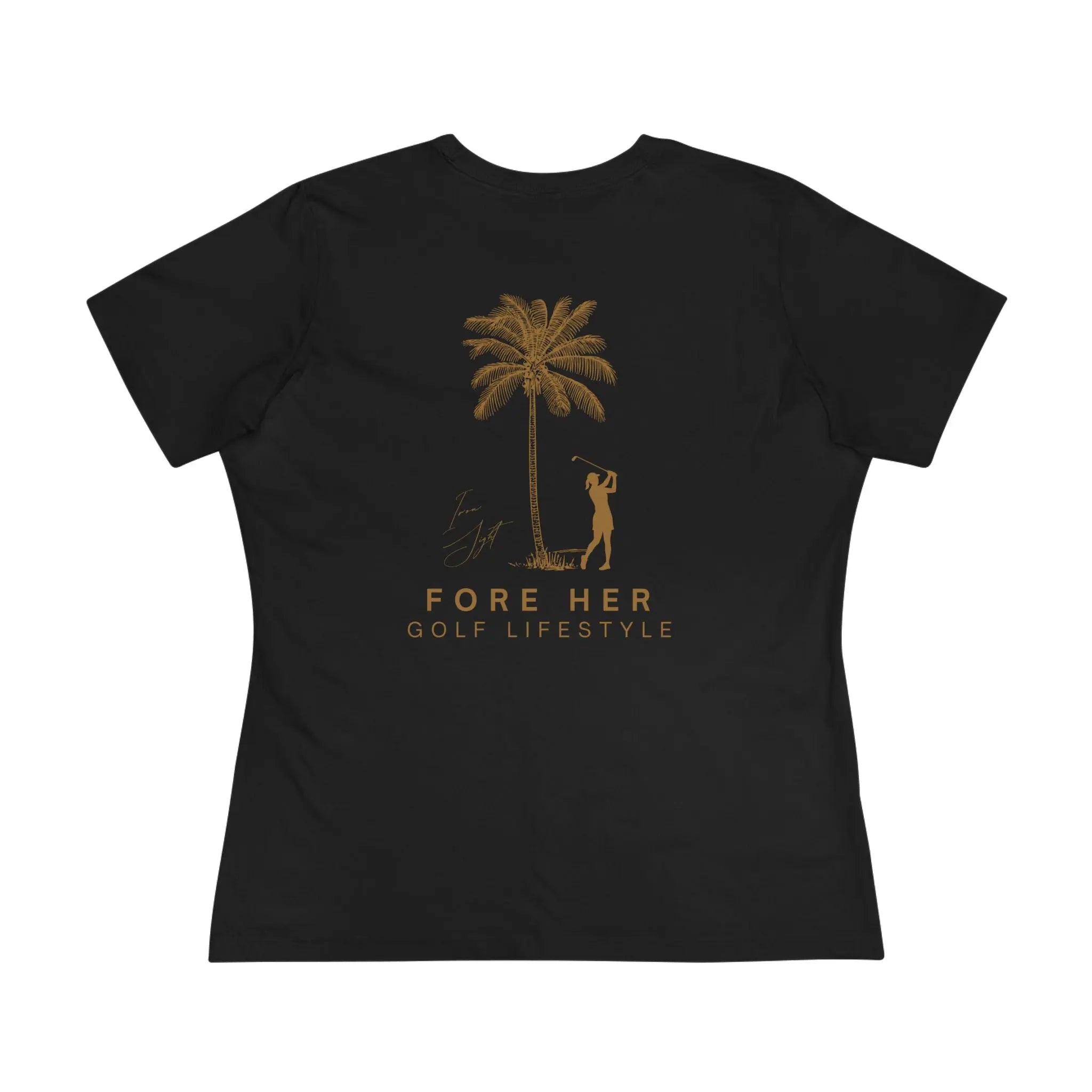 Fore Her Golf Lifestyle Women's Tee – Palm Tree Golfer Graphic Cotton Shirt Printify