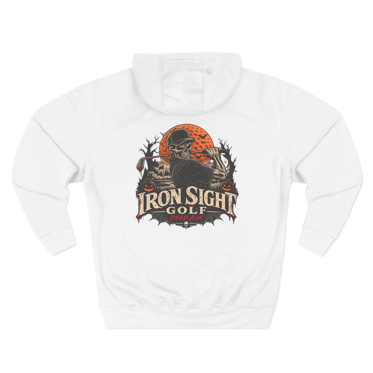 Dead Aim Halloween golf hoodie with skeleton graphic
