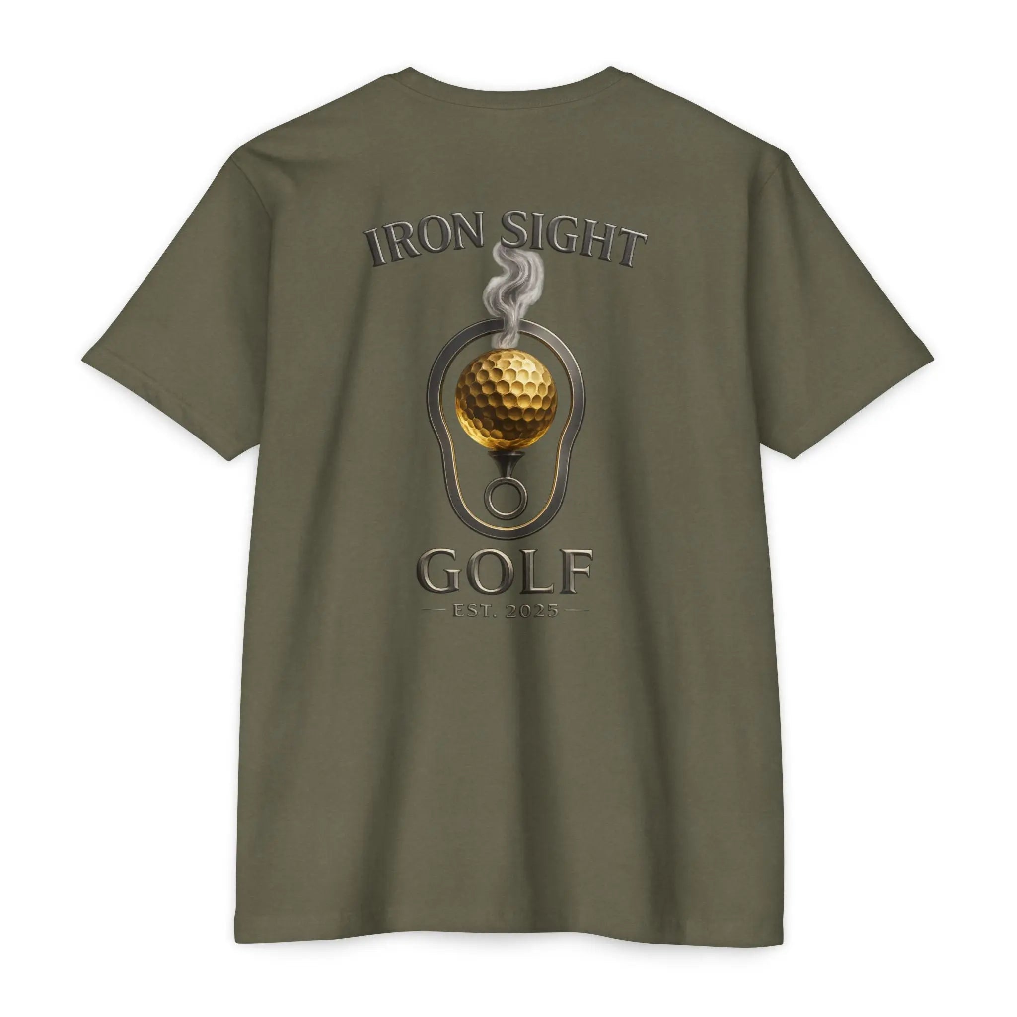 Iron Sight Golf T‑Shirt — Vintage Golf Ball & Iron Sight Logo Printify