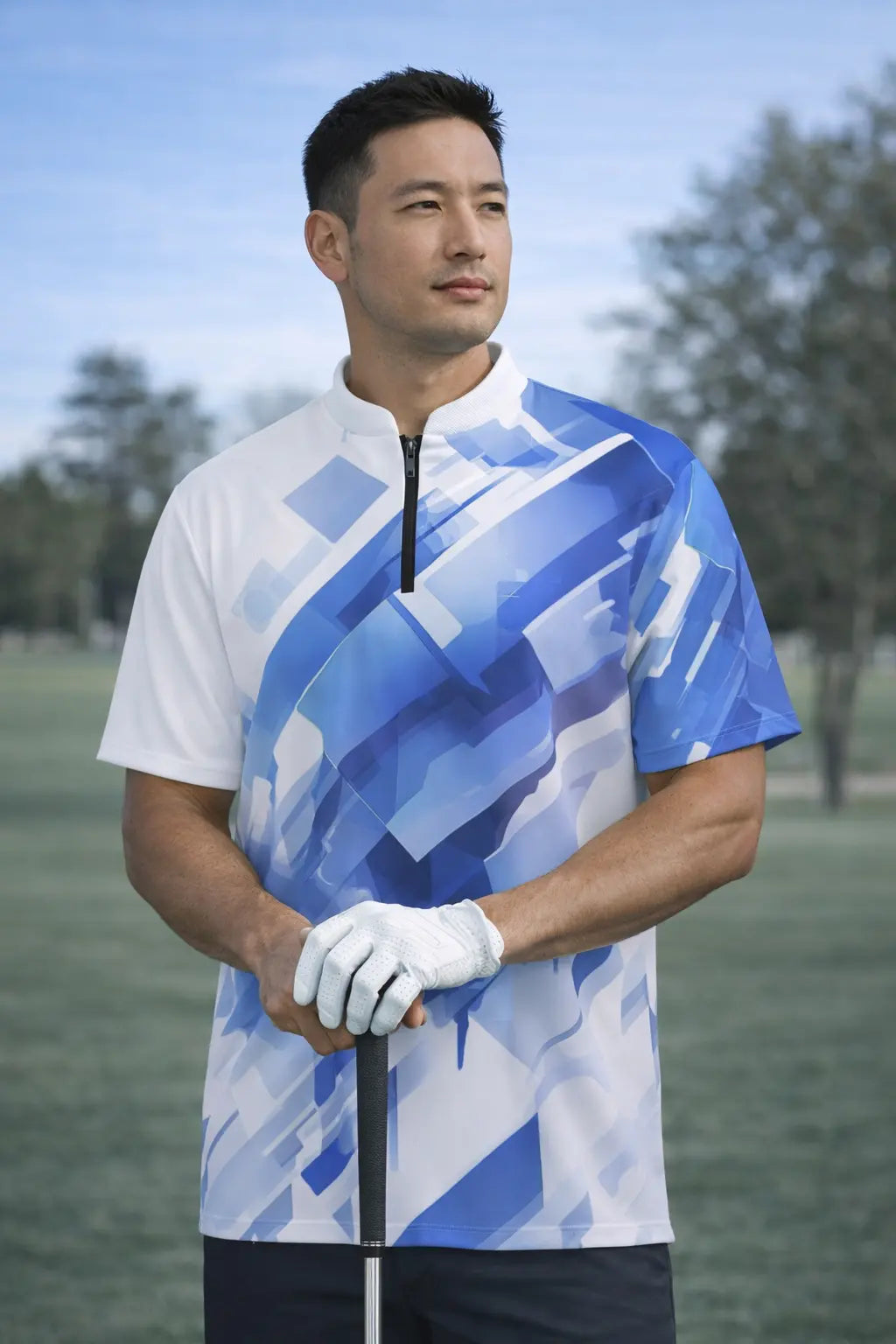 Iron Sight Blue Tech 1/4 Zip Performance Golf Jersey catkissfish