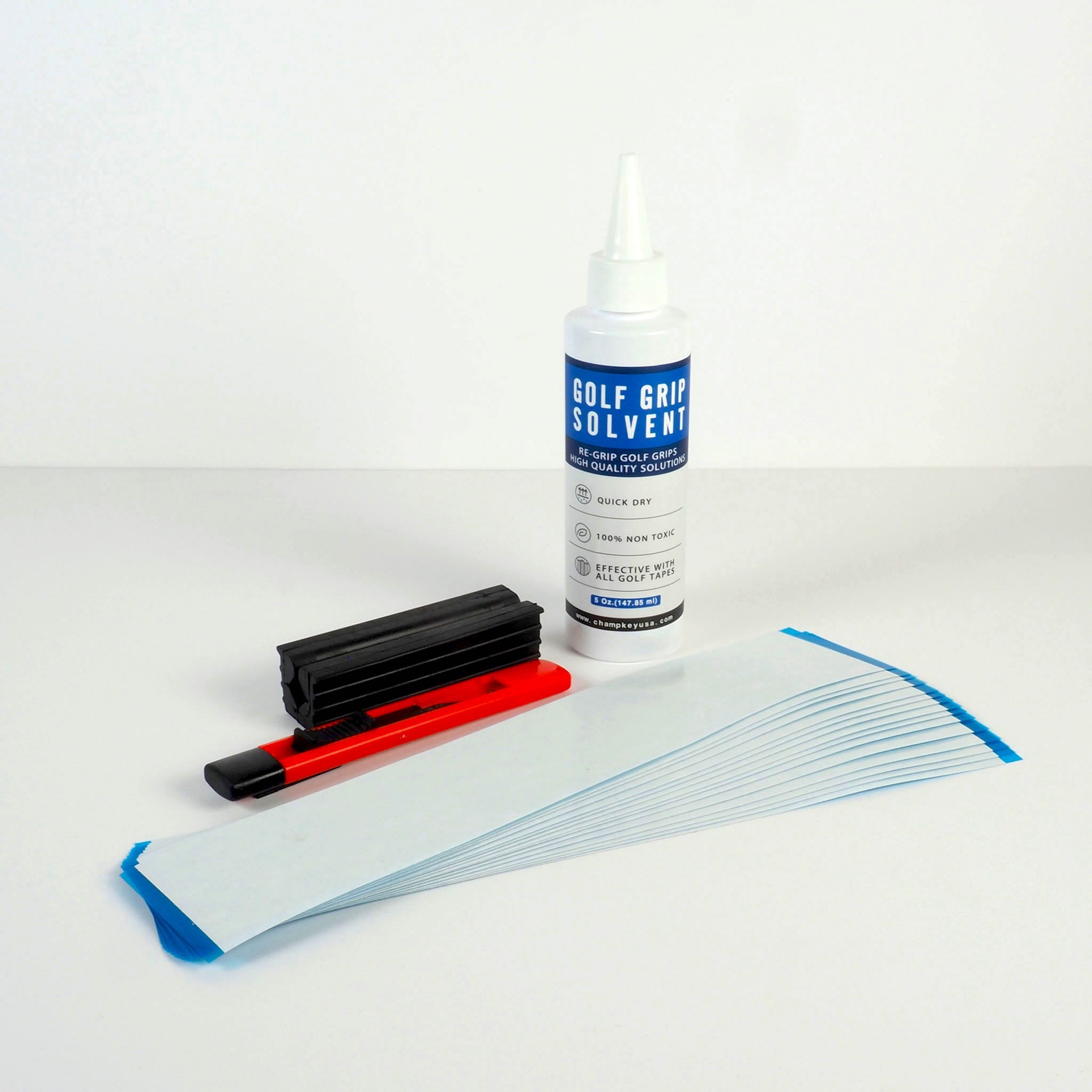 Stick Grips golf regripping kit with removal tool, tape, solvent and vise clamp