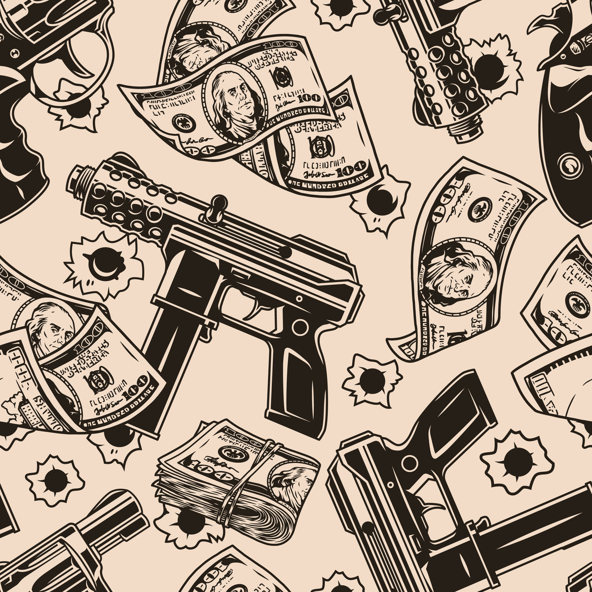 Money-inspired all-over pattern used on The Al Capone Iron Sight Golf premium polo