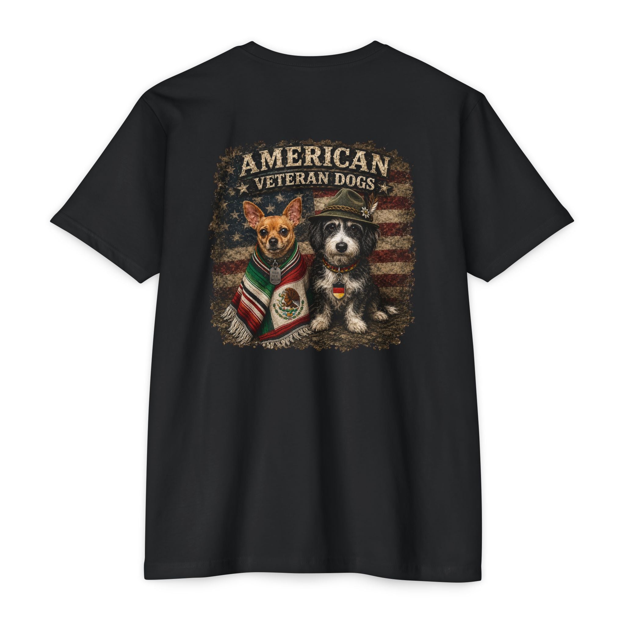 American Veteran Dog Graphic Tee with Hispanic and German Culture Dogs - image 1