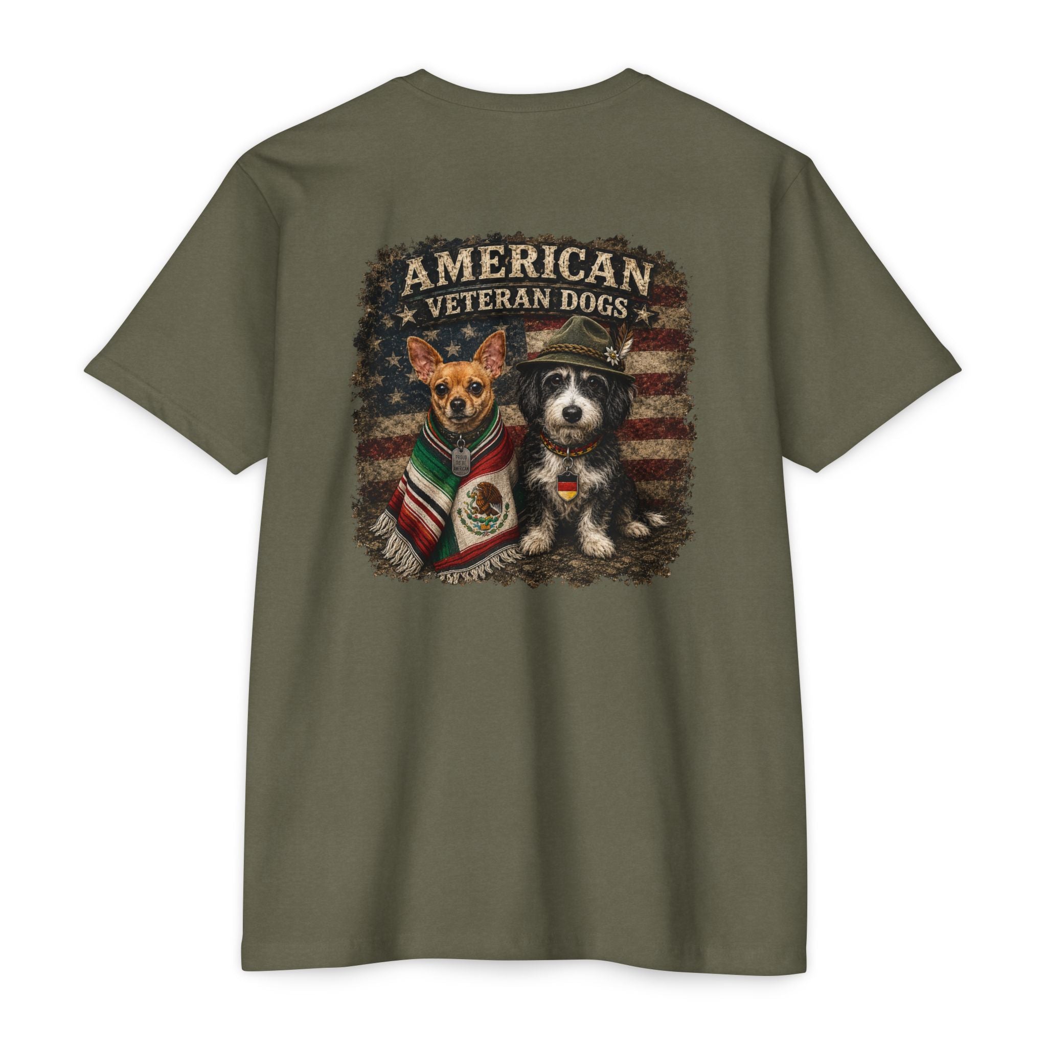 American Veteran Dog Graphic Tee with Hispanic and German Culture Dogs - image 2