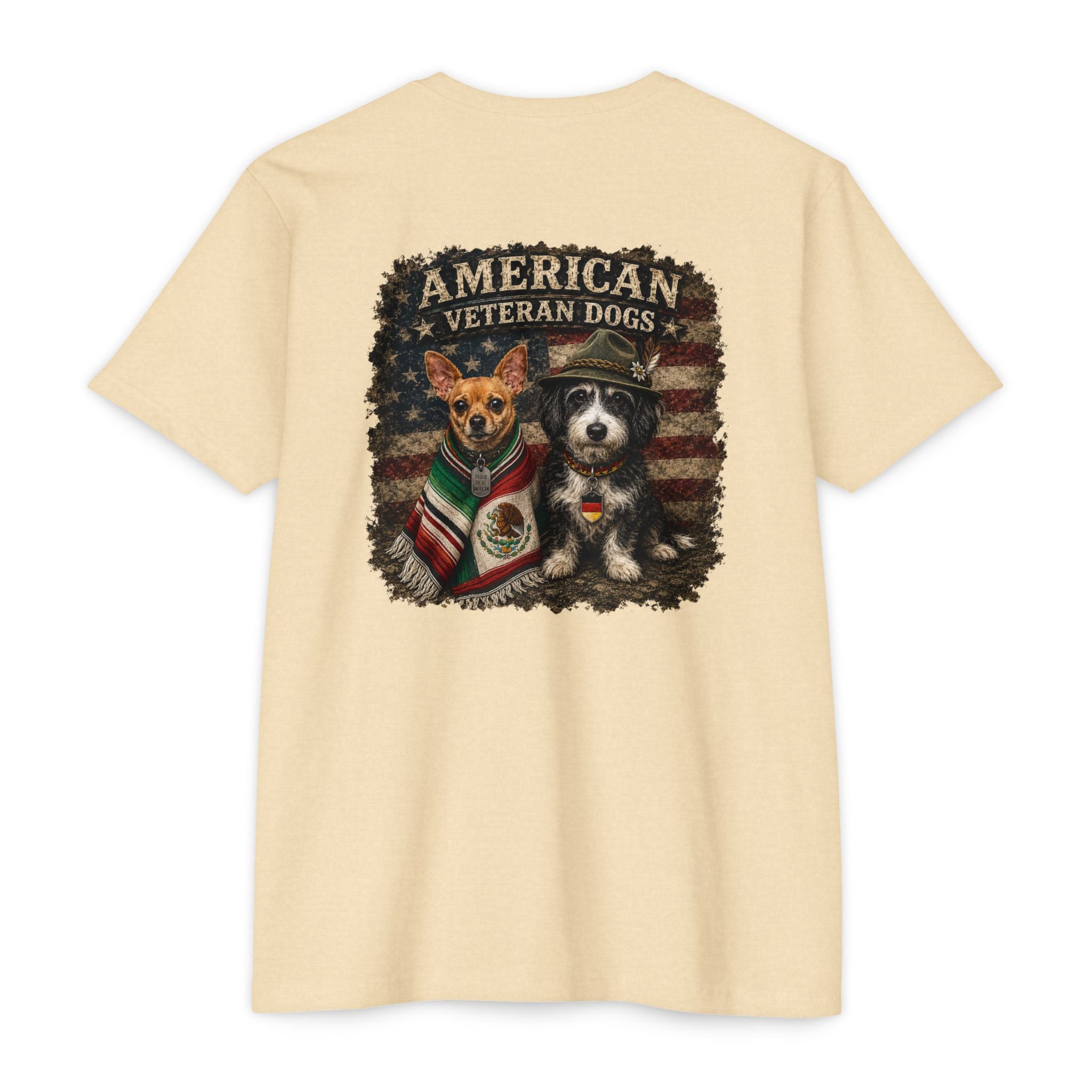 American Veteran Dog Graphic Tee with Hispanic and German Culture Dogs - image 3