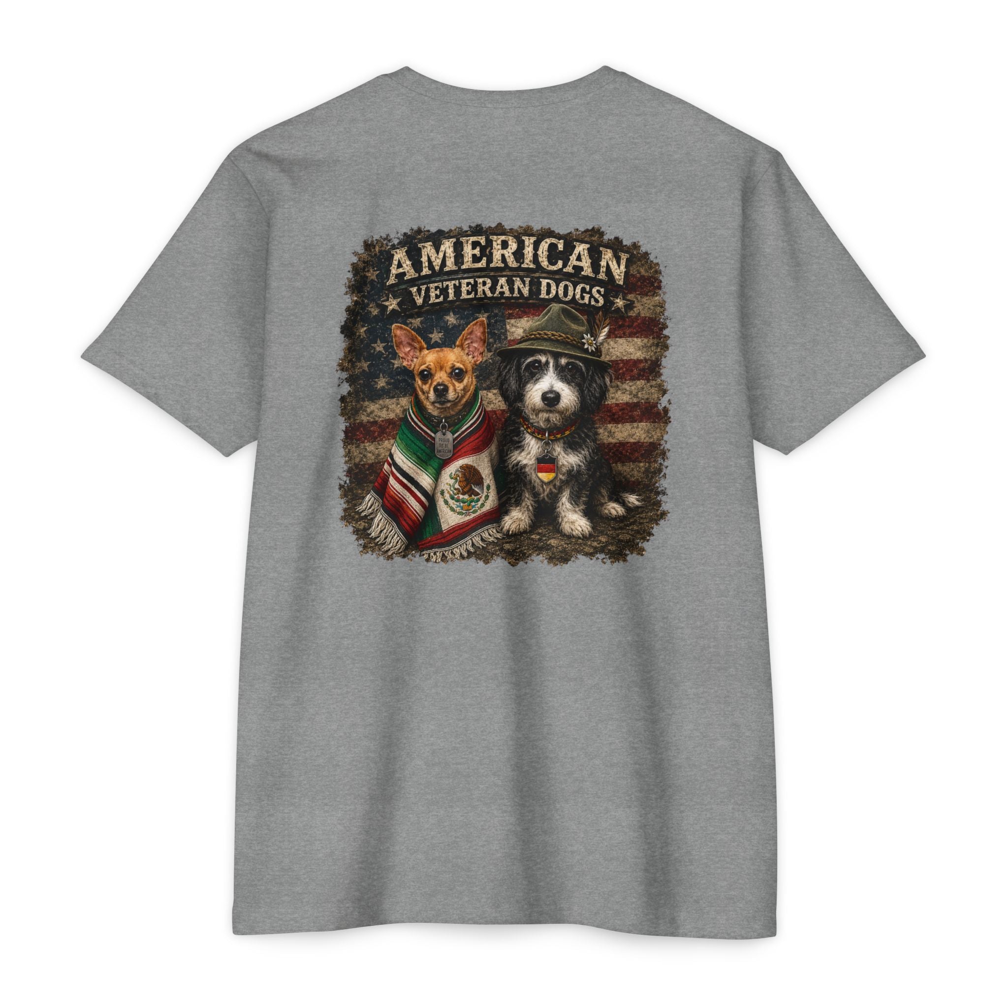 American Veteran Dog Graphic Tee with Hispanic and German Culture Dogs - image 4
