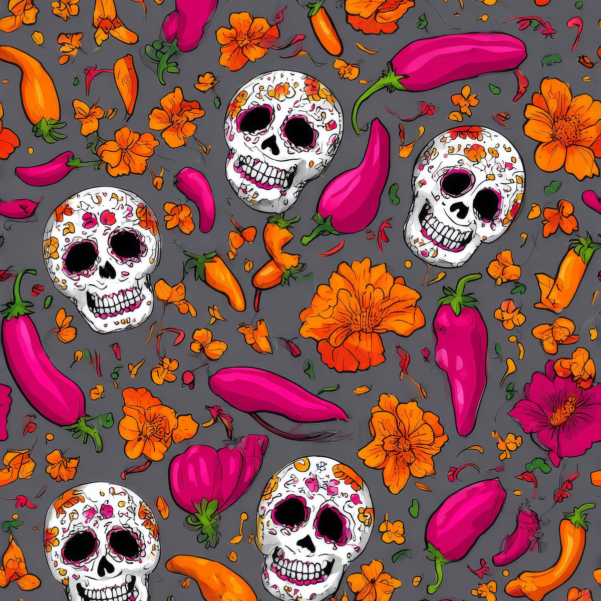 Women's Santa De Muerta Premium Golf Polo – sugar skull and chili pepper pattern detail