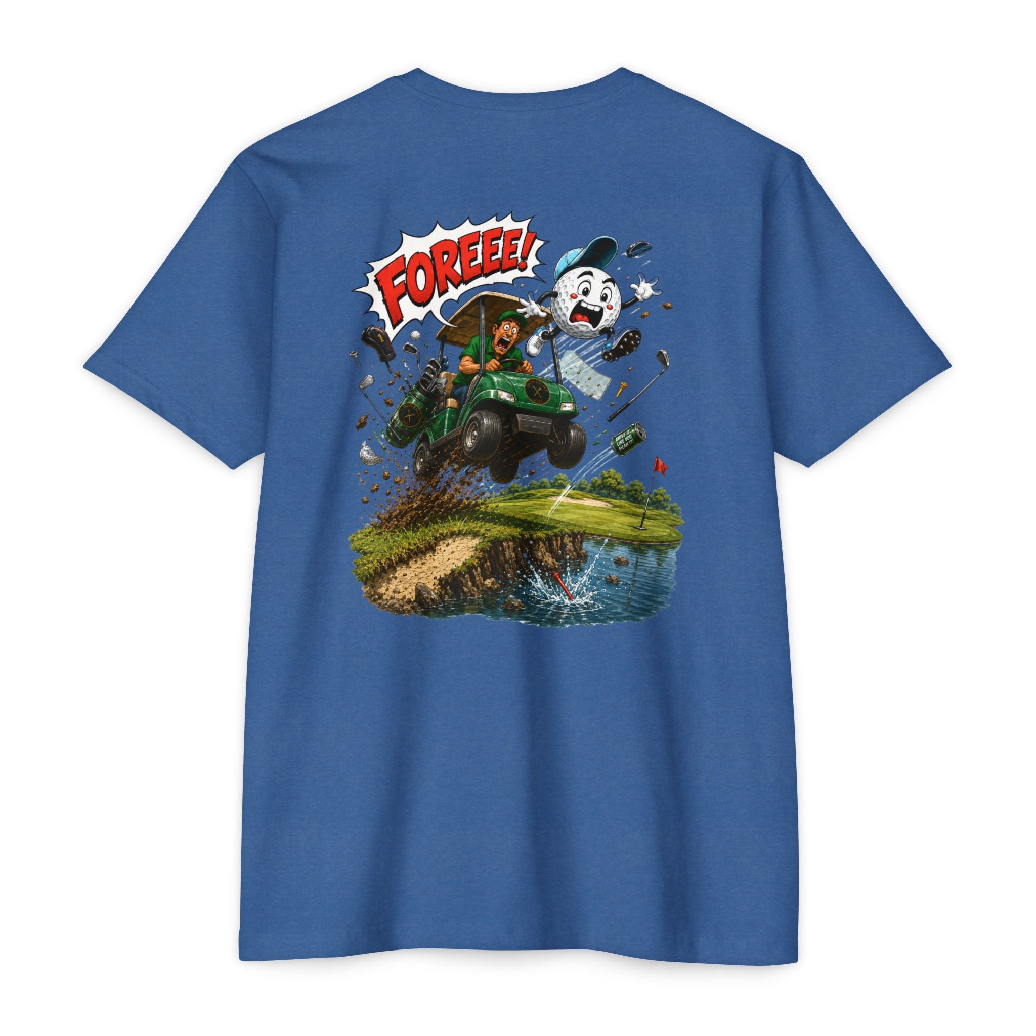 Golf Cart Crash Fore Retro Cartoon Golf T-Shirt - image 3