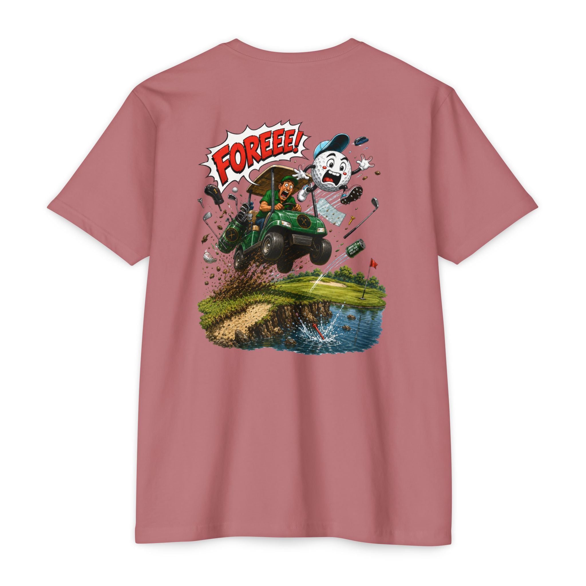 Golf Cart Crash Fore Retro Cartoon Golf T-Shirt - image 5