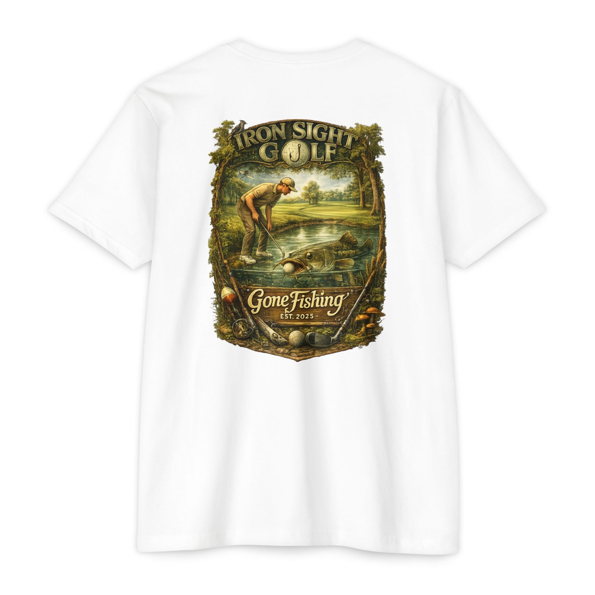 Gone Fishing Catfish Golf T-Shirt Ball in the Water - image 5