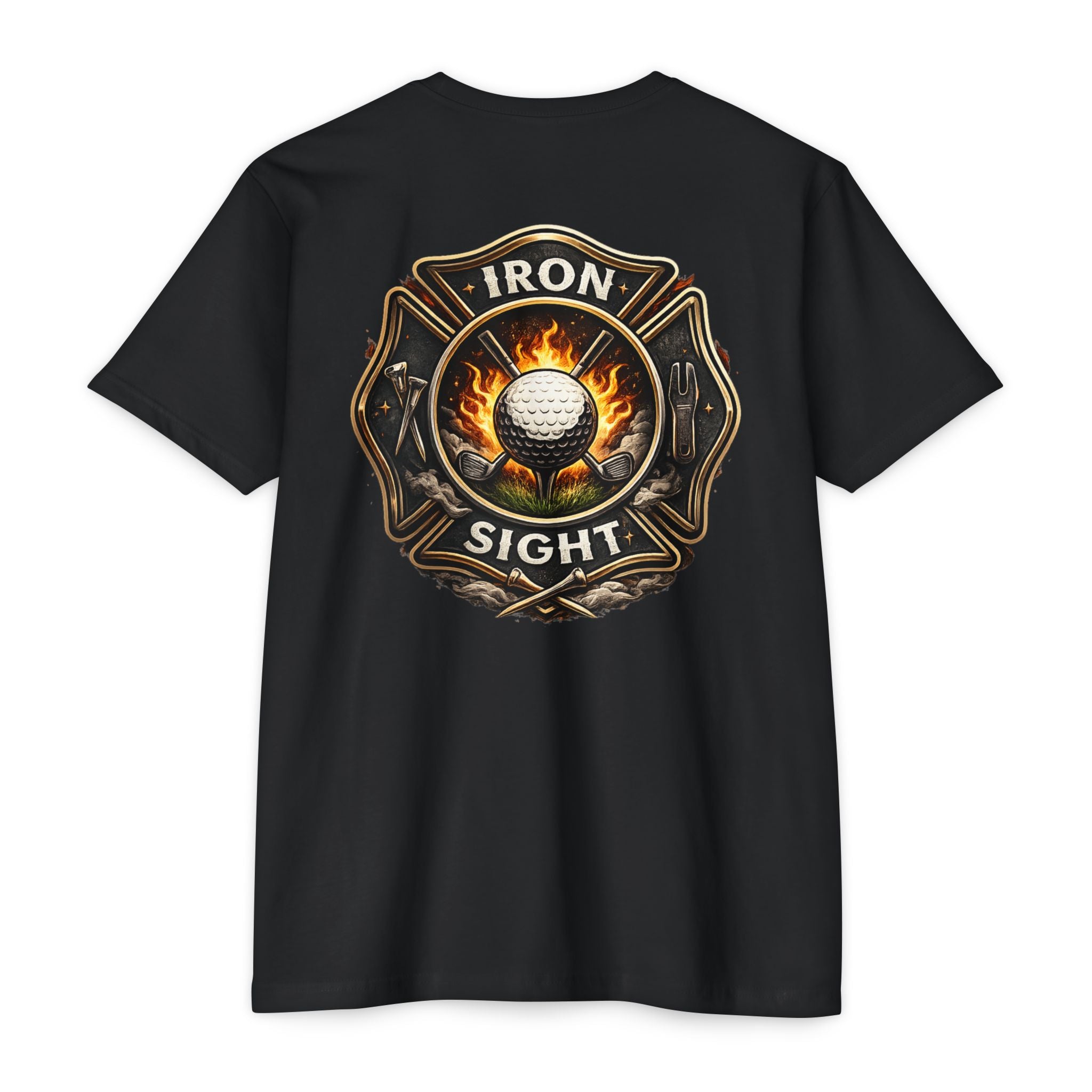 Iron Sight Golf Vintage Fire Fighter Golfing Crew T-Shirt - image 1