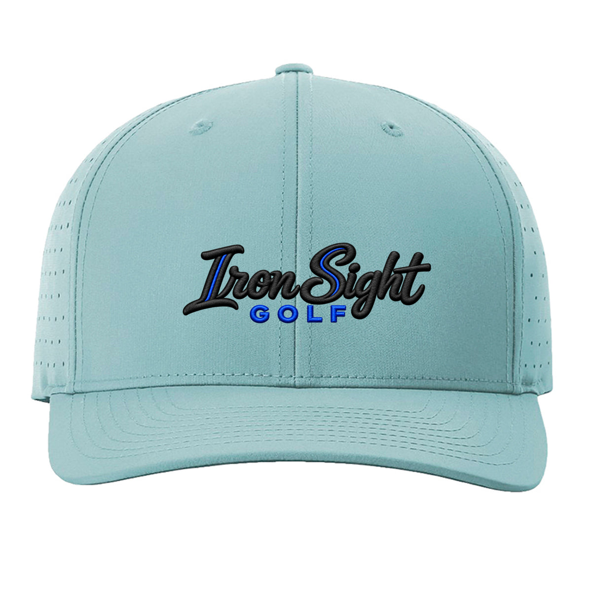 ISG Script Richardson 632 snapback golf hat in Smoke Blue – front view
