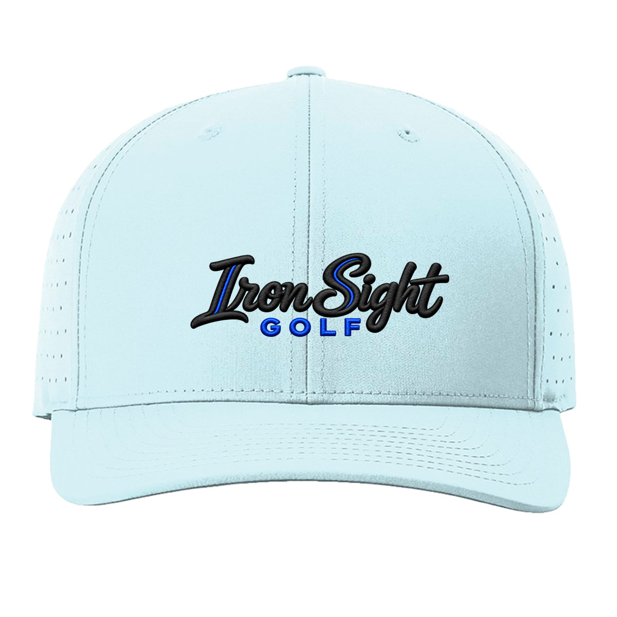 ISG Script Richardson 632 snapback golf hat in Soft Blue – front view