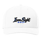 ISG Script Richardson 632 snapback golf hat in White – front view