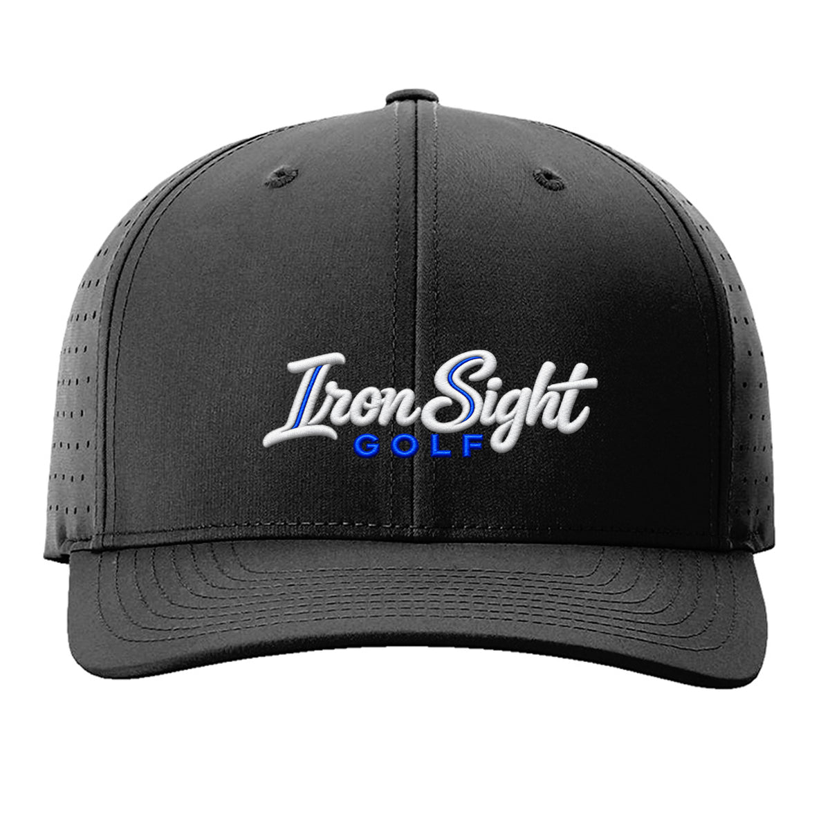Black ISG Script Richardson 632 snapback golf hat – front view