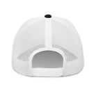 Iron Sight Golf white embroidered trucker hat in black and white - back view