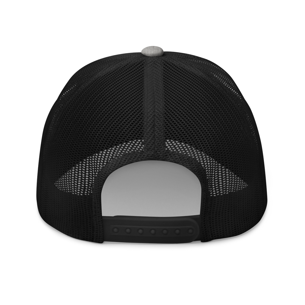Iron Sight Golf black embroidered trucker hat in heather and black - back view
