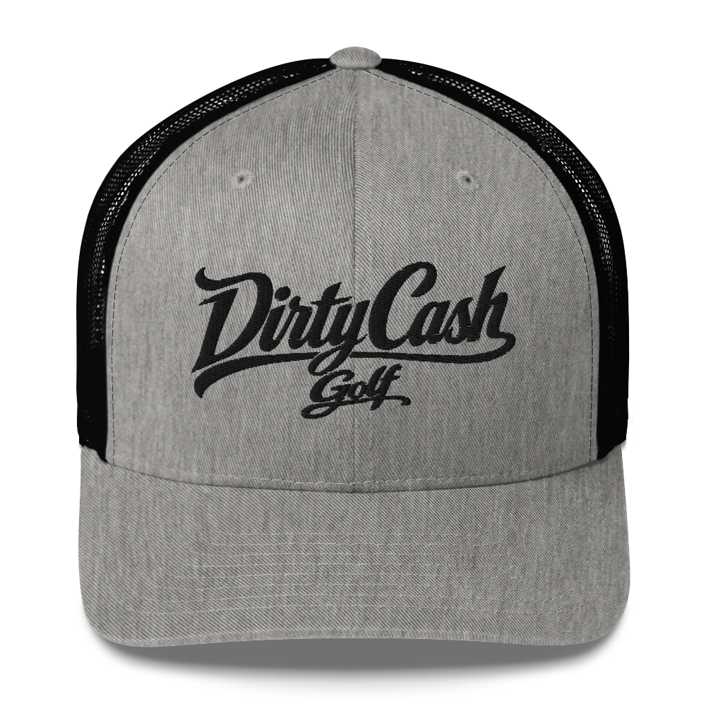 Dirty Cash Golf embroidered snapback hat with black script by Iron Sight Golf
