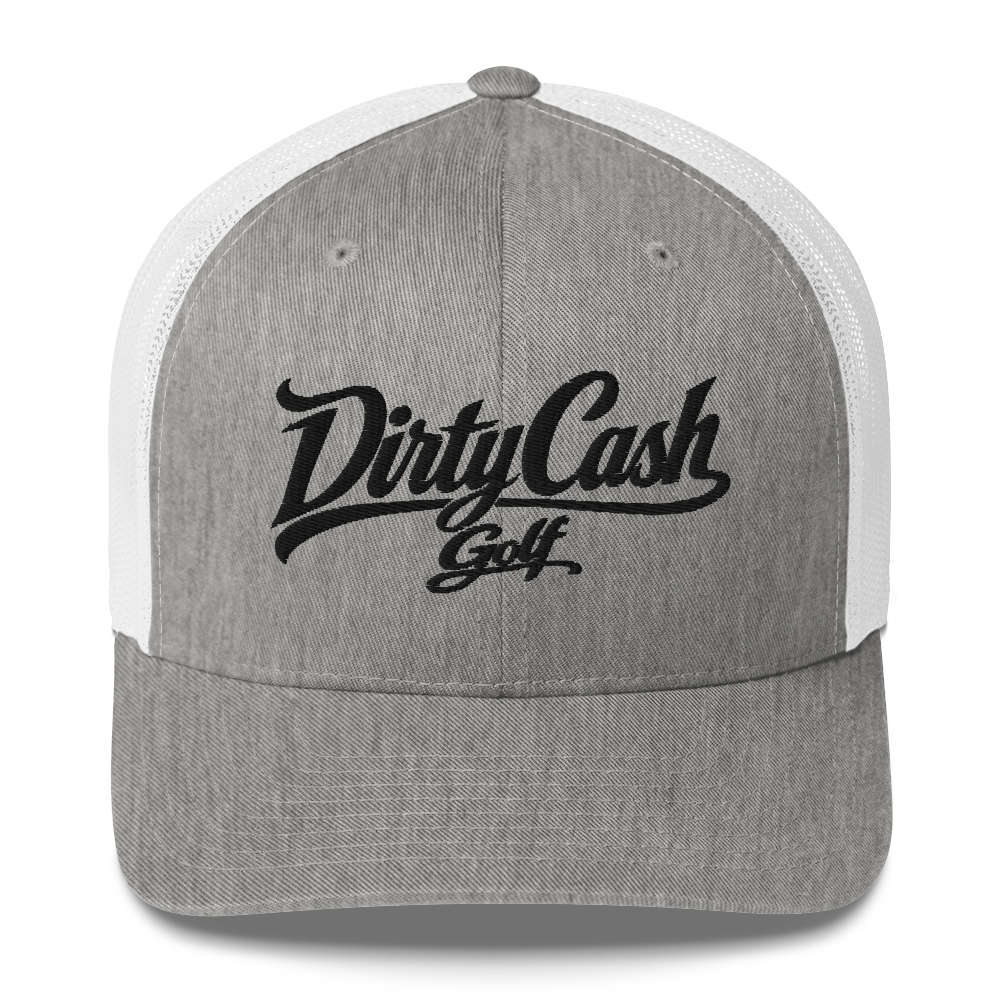 Dirty Cash Golf embroidered snapback hat with black script by Iron Sight Golf