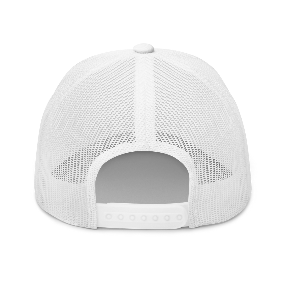 Iron Sight Golf black embroidered trucker hat in white - back view