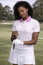 Womens Pink Polka Dot Performance Golf Polo - image 1